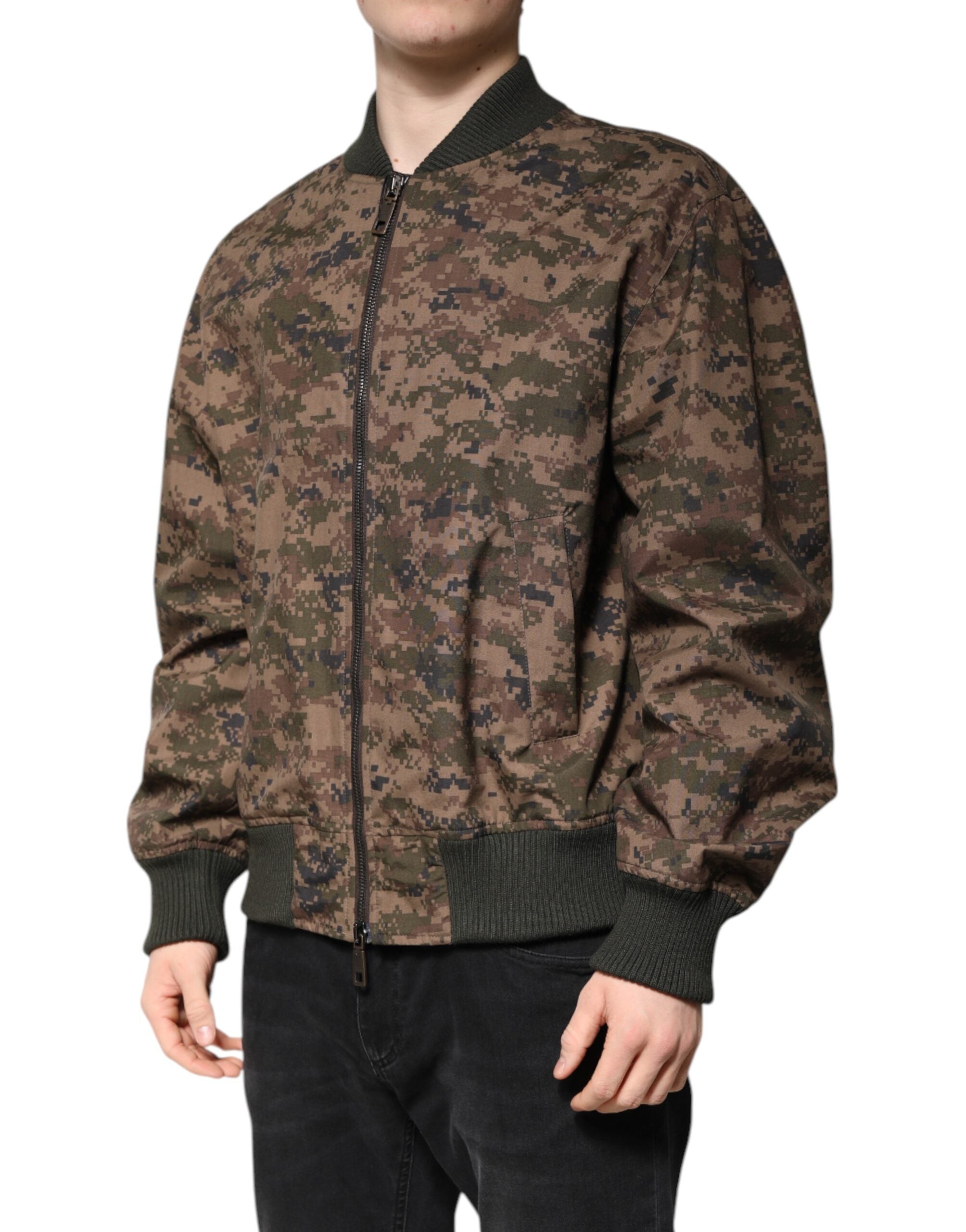 Dolce & Gabbana Brown Camouflage Bomber Full Zip Men's Jacket