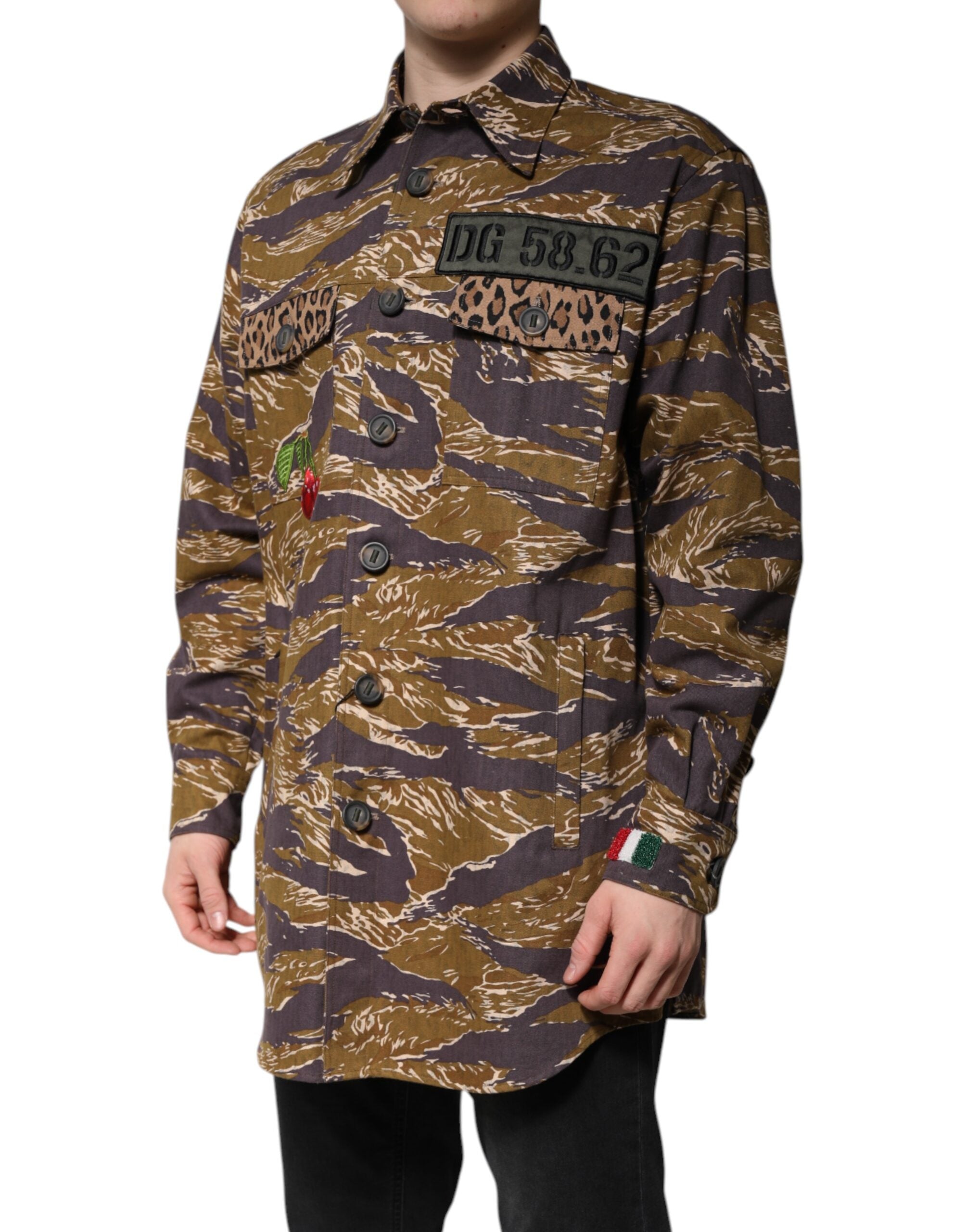 Dolce & Gabbana Brown Leopard Cotton Collared Coat Men's Jacket