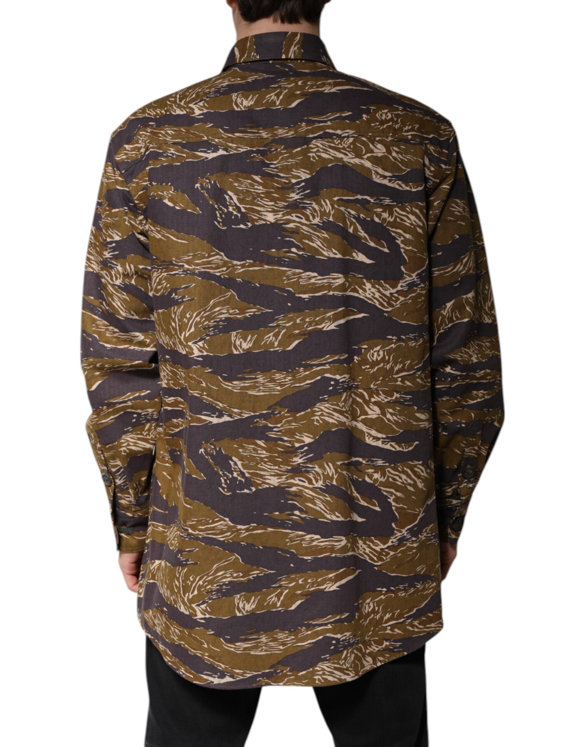 Dolce & Gabbana Brown Leopard Cotton Collared Coat Men's Jacket