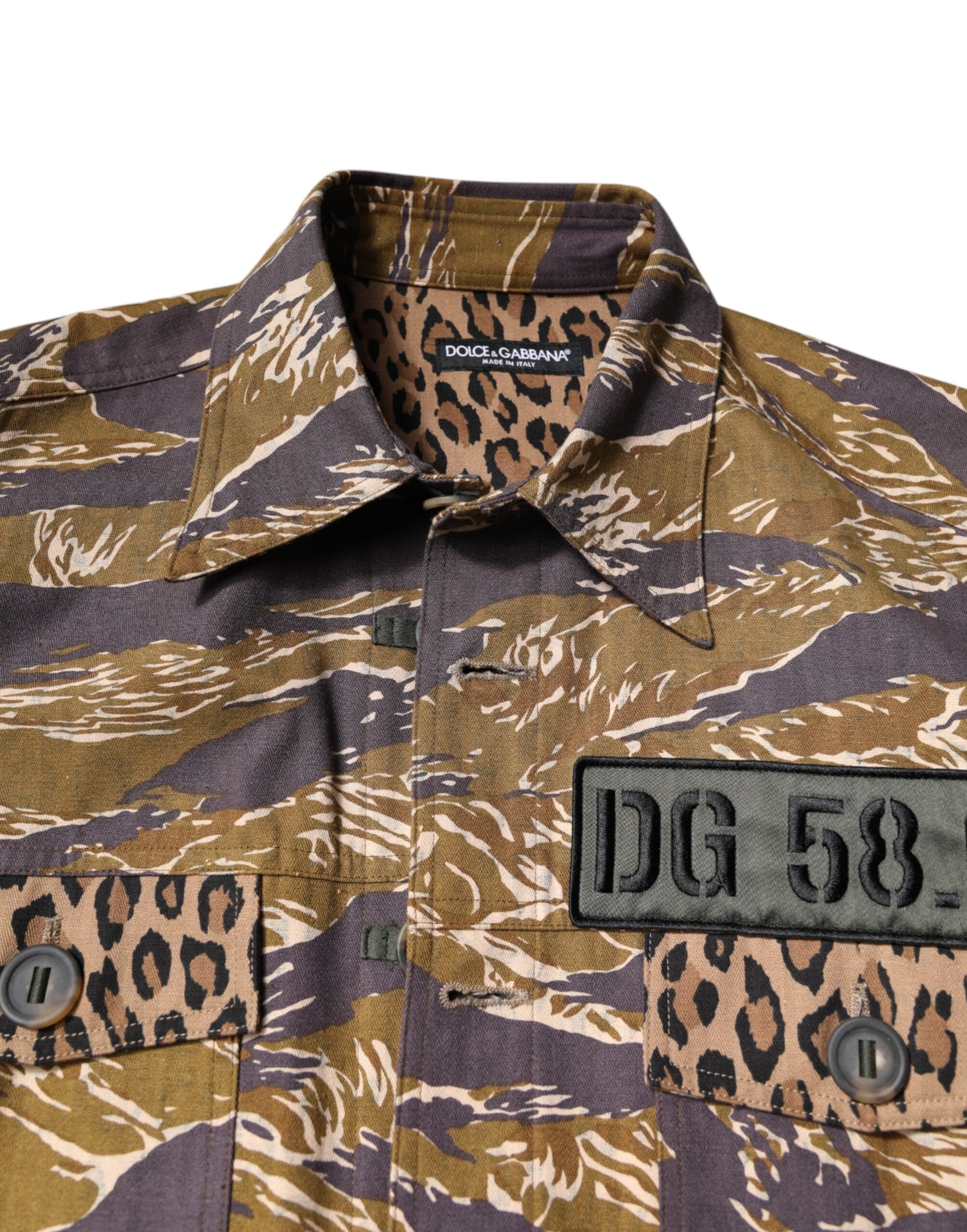 Dolce & Gabbana Brown Leopard Cotton Collared Coat Men's Jacket
