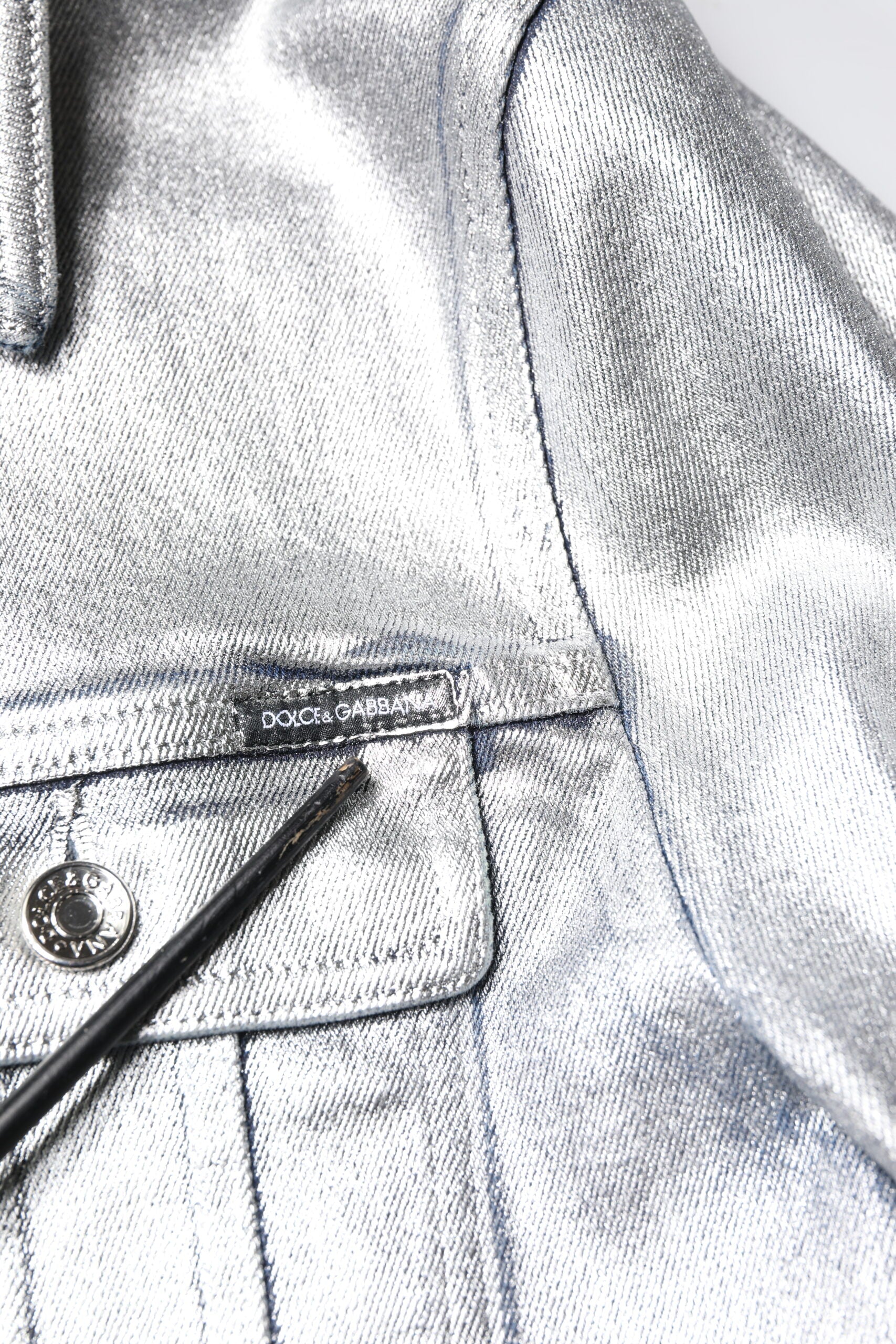 Dolce & Gabbana Silver Cotton Button Down Denim Biker Men's Jacket (Pre-Owned)