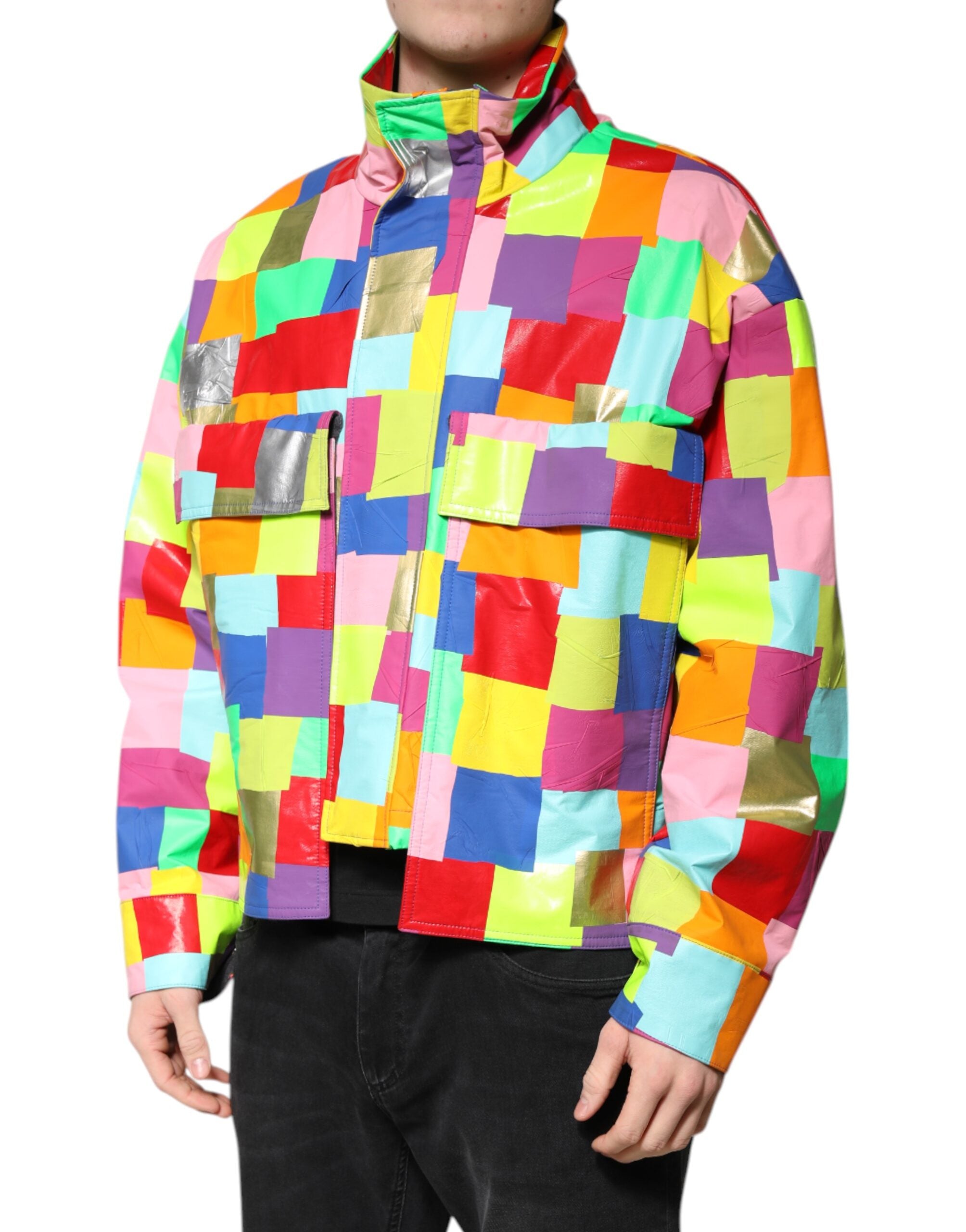 Dolce & Gabbana Multicolor Cotton Full Zip Men Biker Men's Jacket (Pre-Owned)