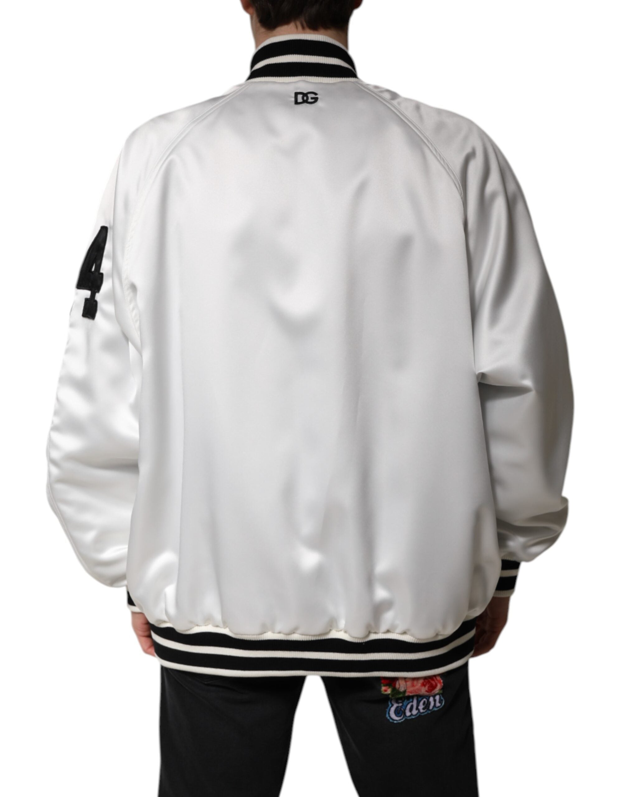 Dolce & Gabbana White DG Logo Polyester Jersey Bomber Men's Jacket