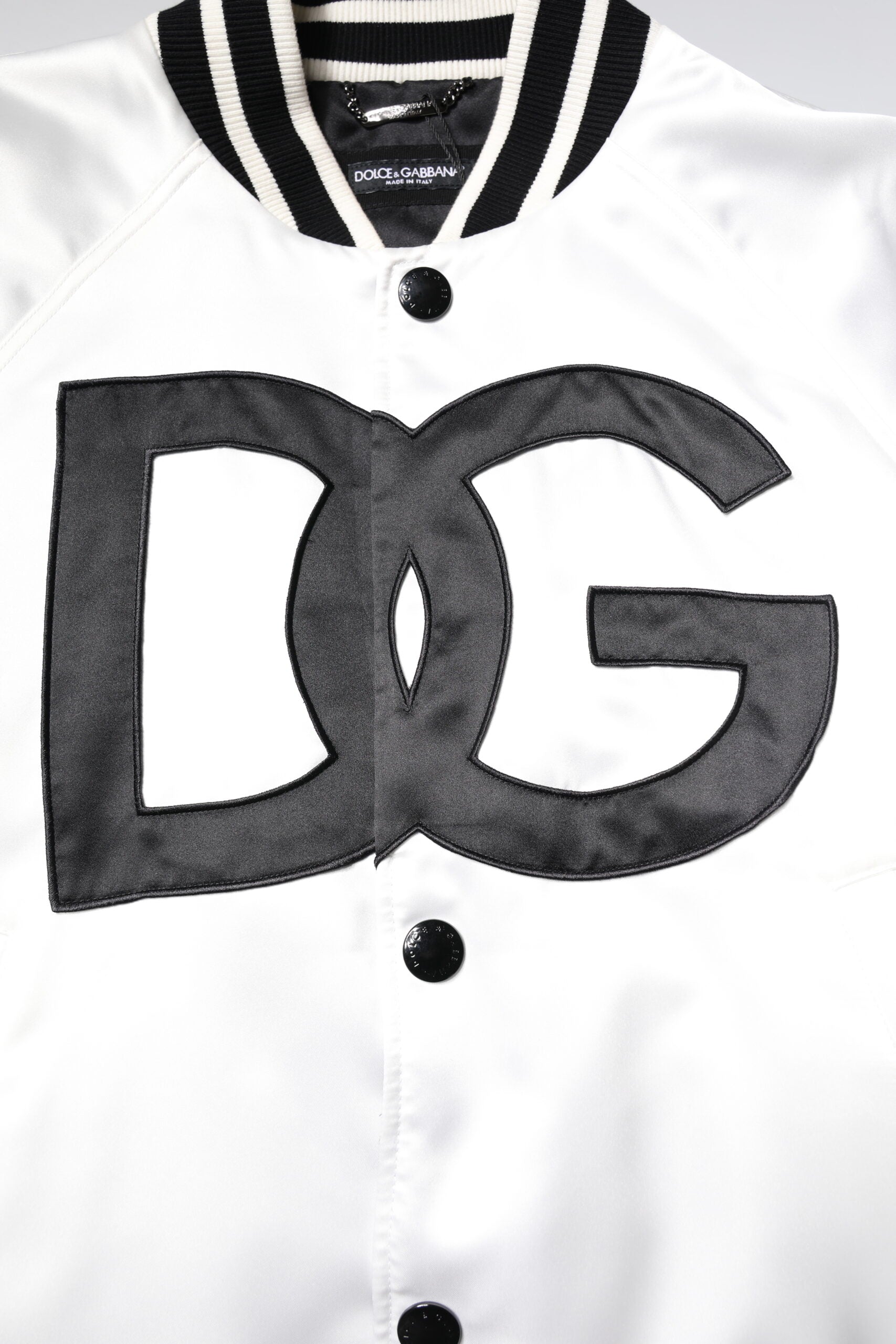 Dolce & Gabbana White DG Logo Polyester Jersey Bomber Men's Jacket