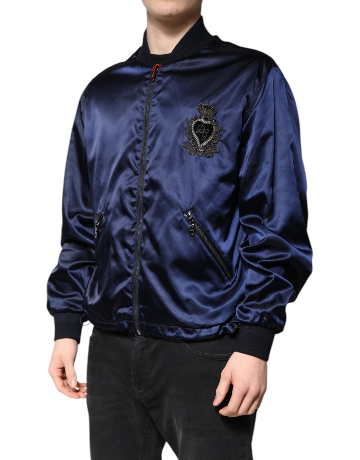 Dolce & Gabbana Blue Nylon DG Crown Full Zip Bomber Men's Jacket (Pre-Owned)