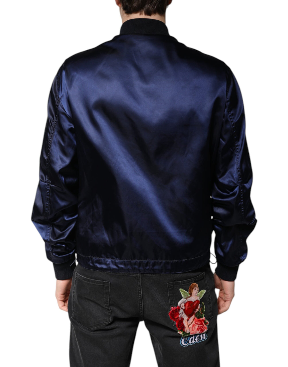Dolce & Gabbana Blue Nylon DG Crown Full Zip Bomber Men's Jacket (Pre-Owned)