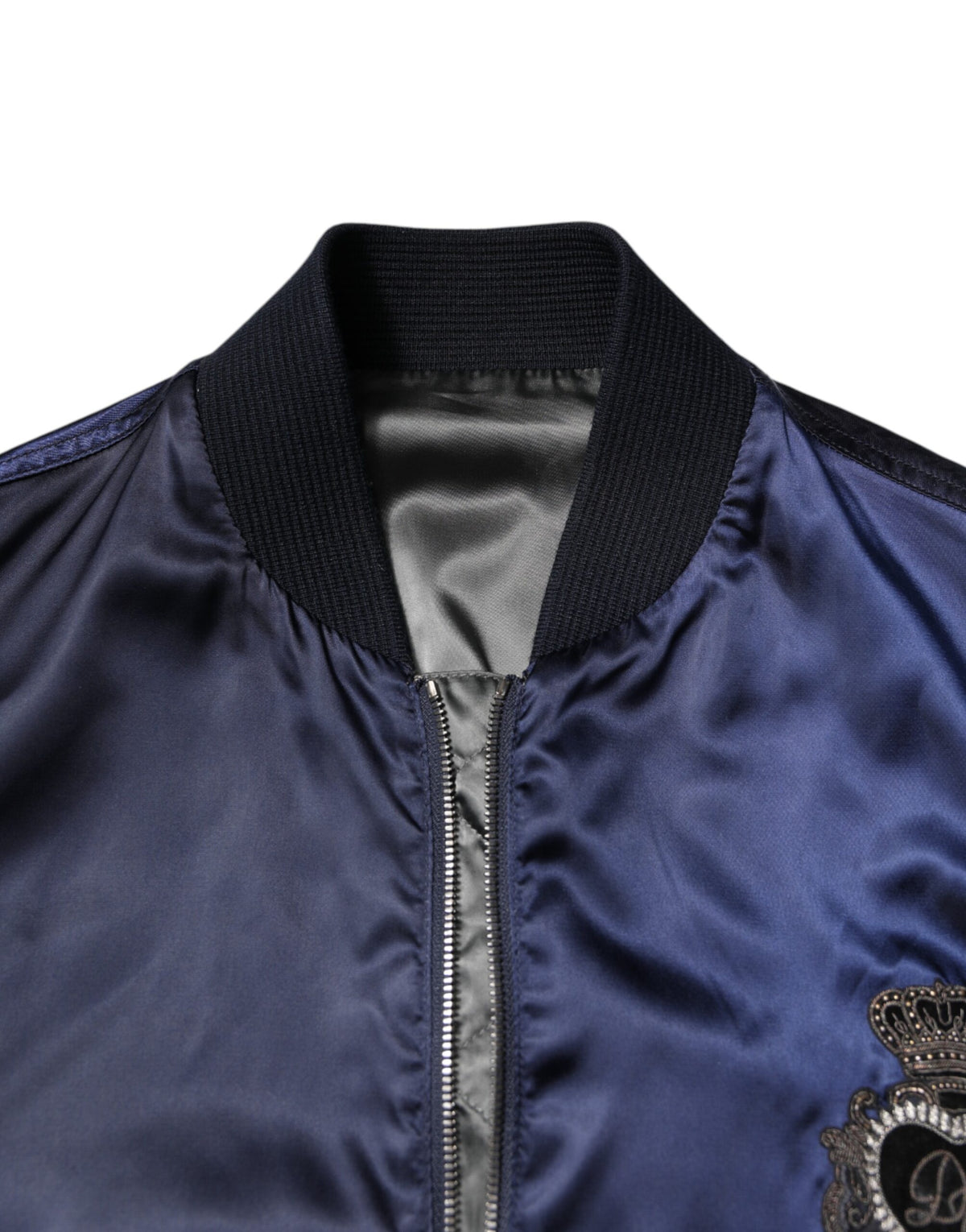 Dolce & Gabbana Blue Nylon DG Crown Full Zip Bomber Men's Jacket (Pre-Owned)