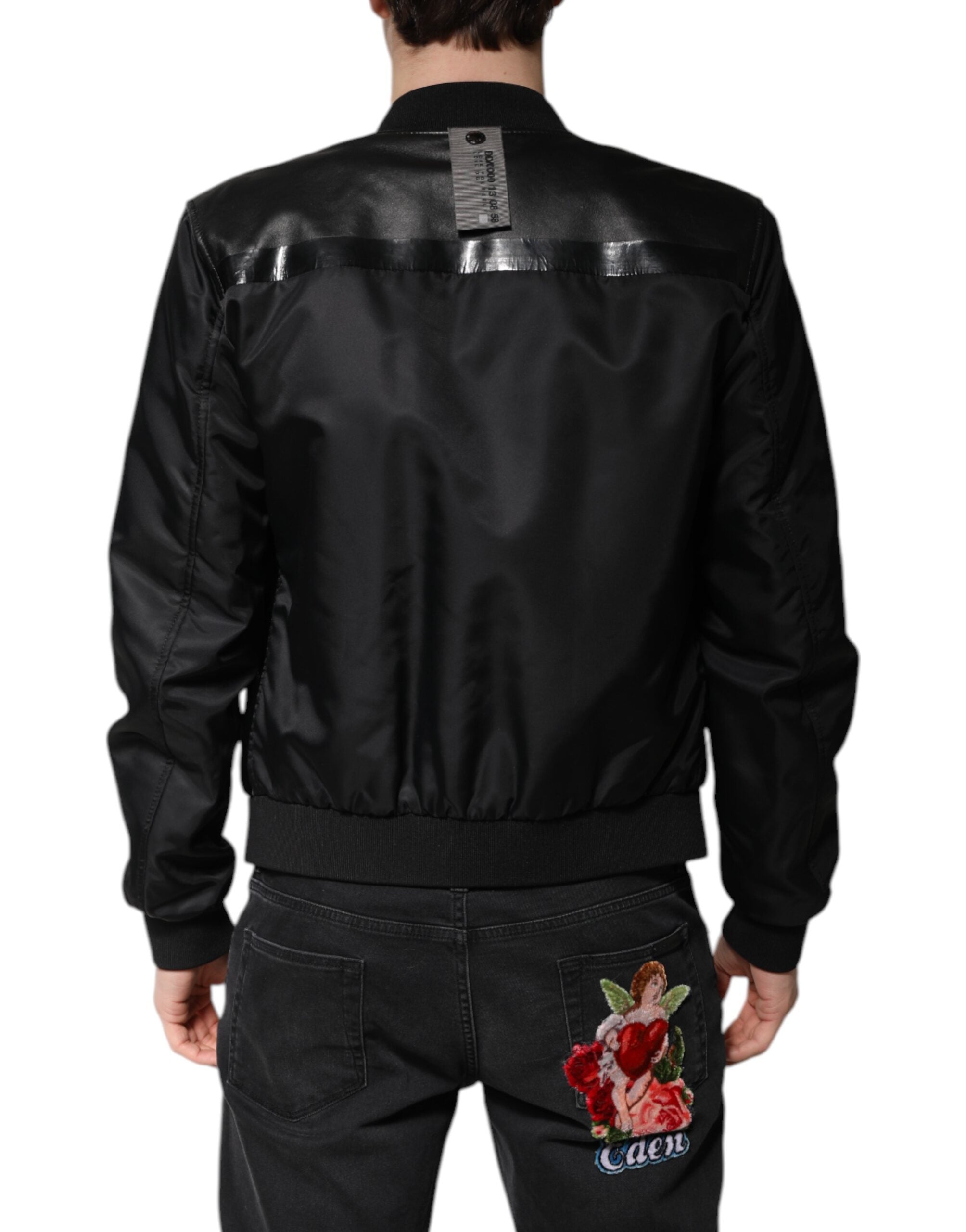 Dolce & Gabbana Black Lambskin Leather Biker Full Zip Men's Jacket (Pre-Owned)