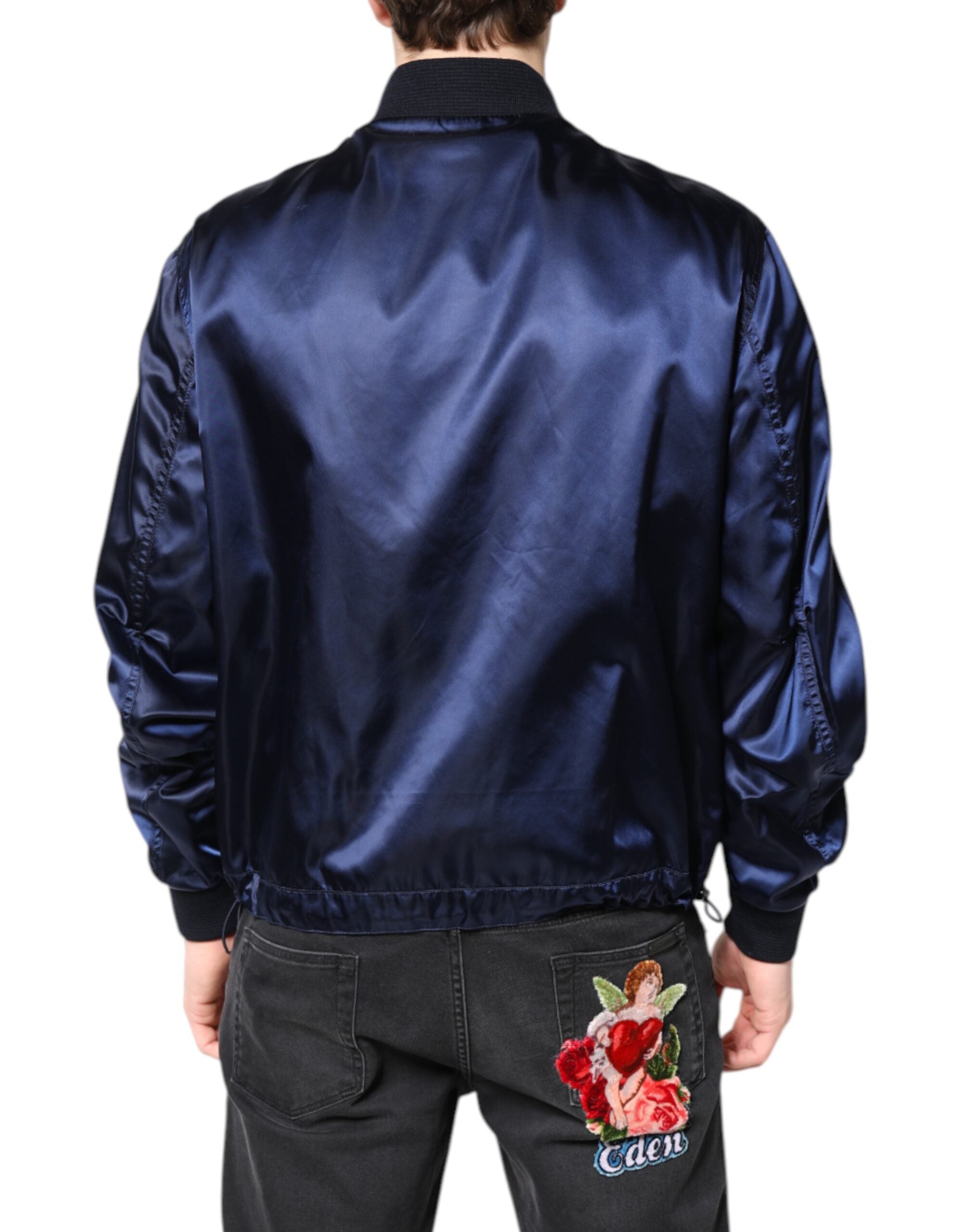 Dolce & Gabbana Blue Nylon DG Crown Full Zip Bomber Men's Jacket
