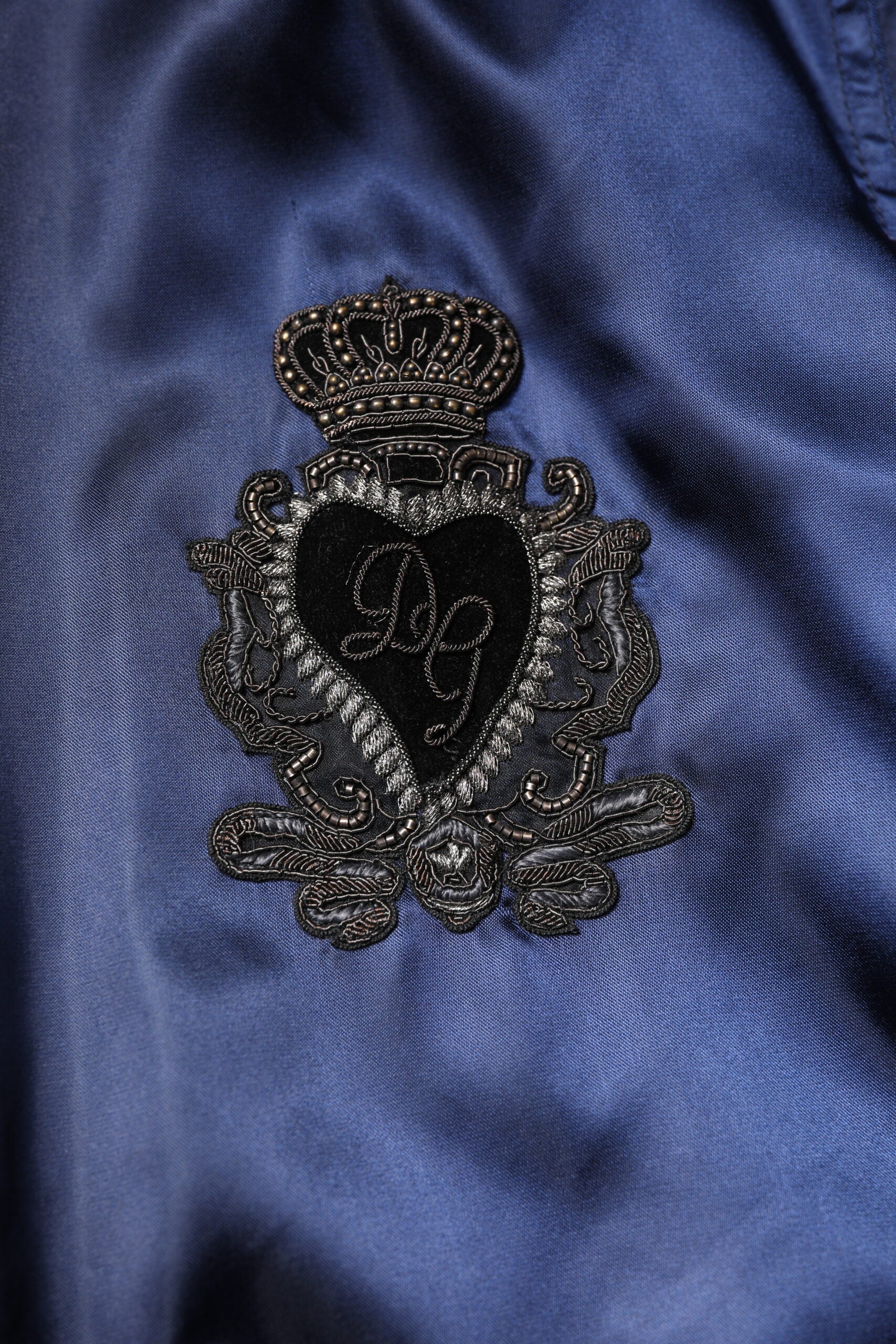 Dolce & Gabbana Blue Nylon DG Crown Full Zip Bomber Men's Jacket (Pre-Owned)
