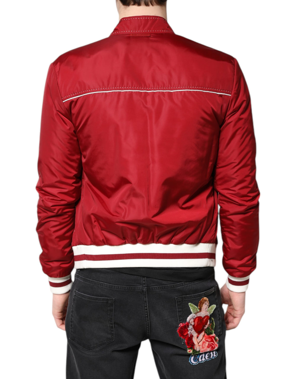 Dolce & Gabbana Red White Nylon Full Zip Men Bomber Men's Jacket