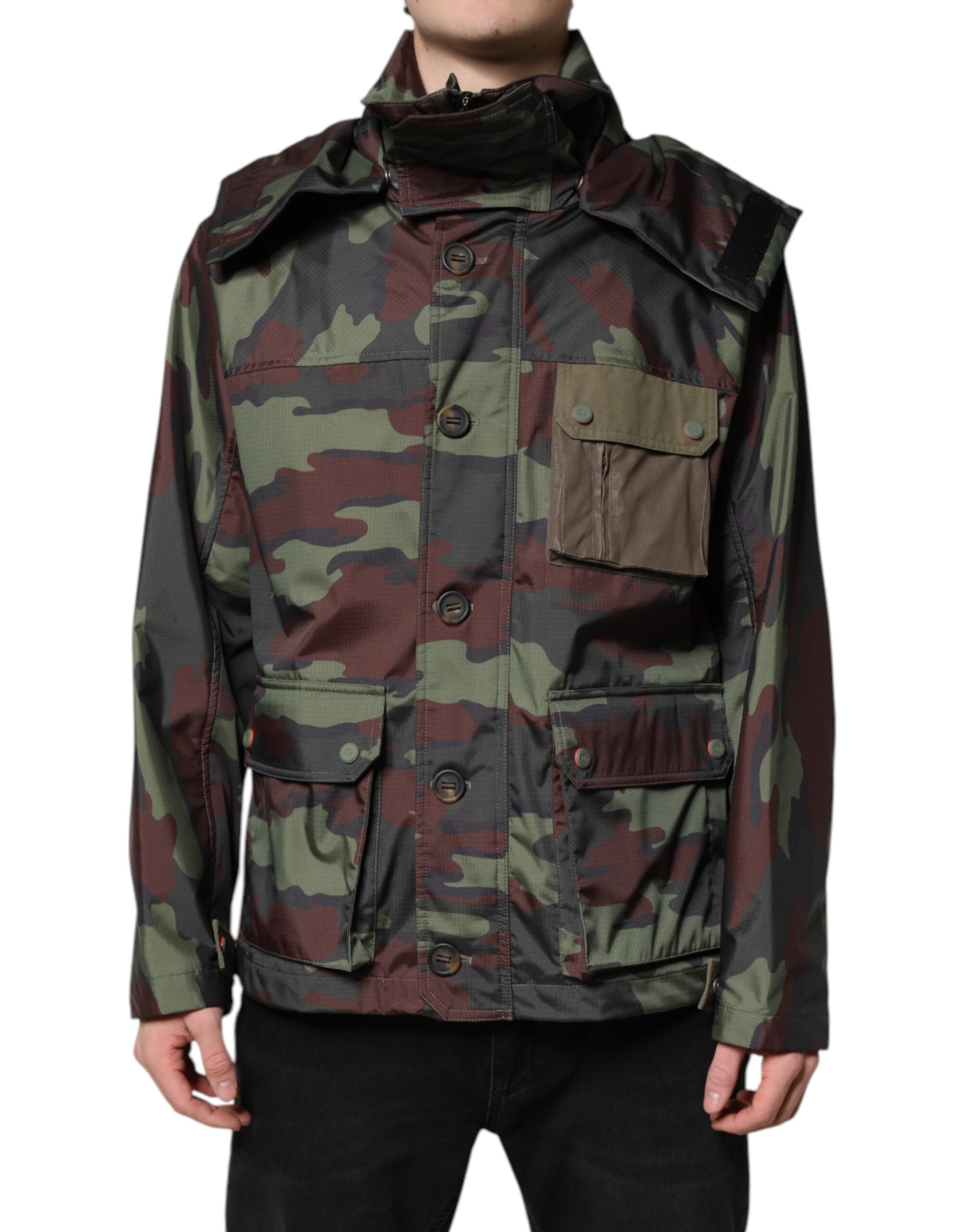 Dolce & Gabbana Multicolor Camouflage Button Hooded Men's Jacket