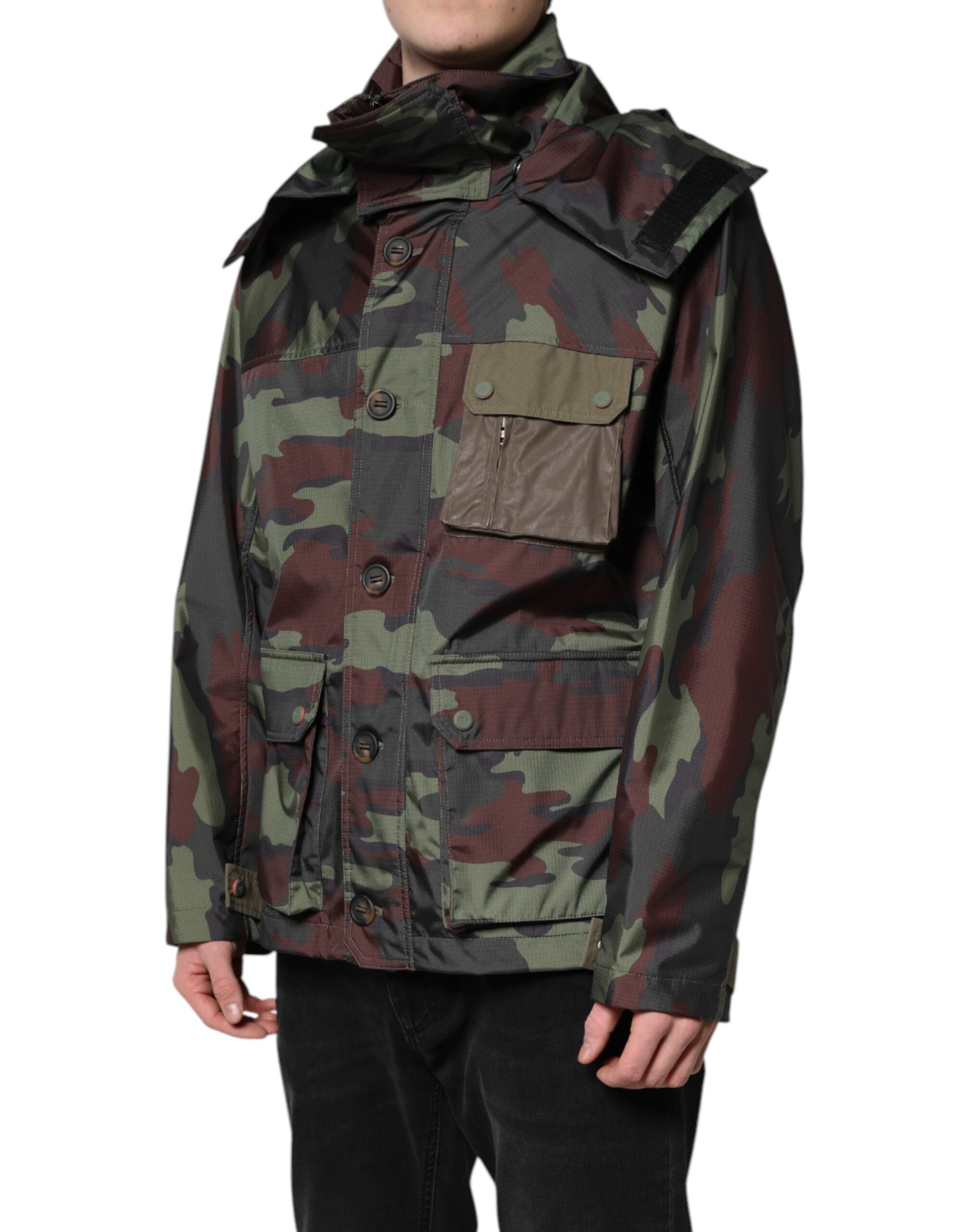 Dolce & Gabbana Multicolor Camouflage Button Hooded Men's Jacket
