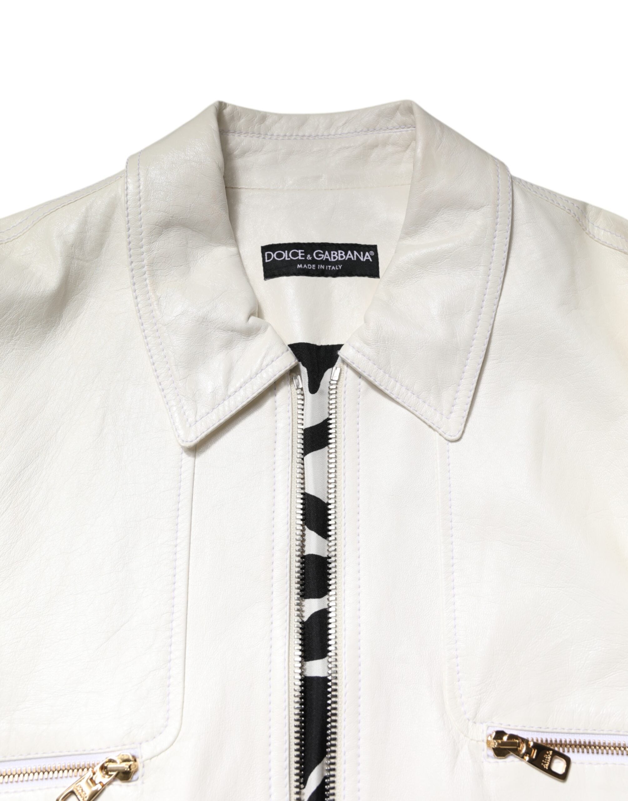 Dolce & Gabbana White Collared Full Zip Biker Coat Men's Jacket