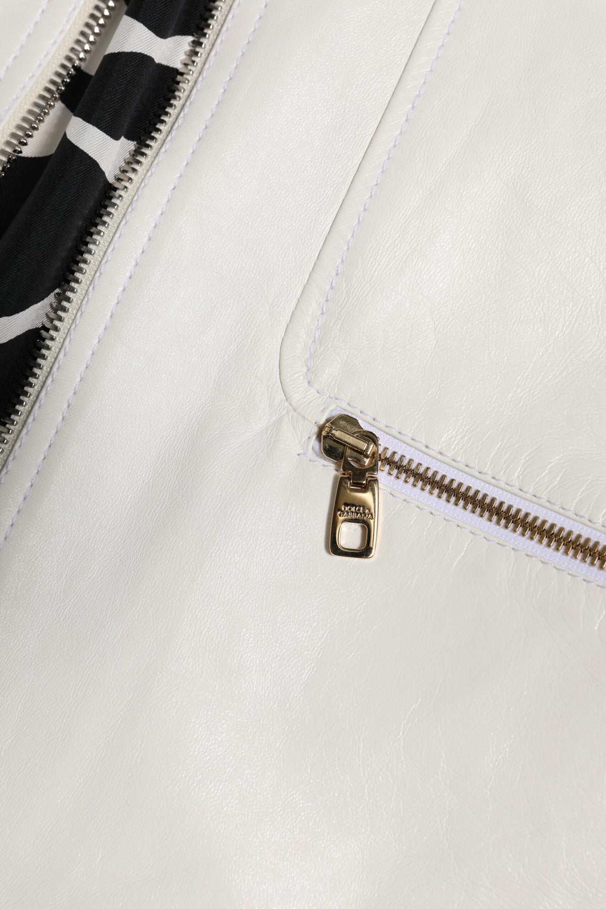 Dolce & Gabbana White Collared Full Zip Biker Coat Men's Jacket