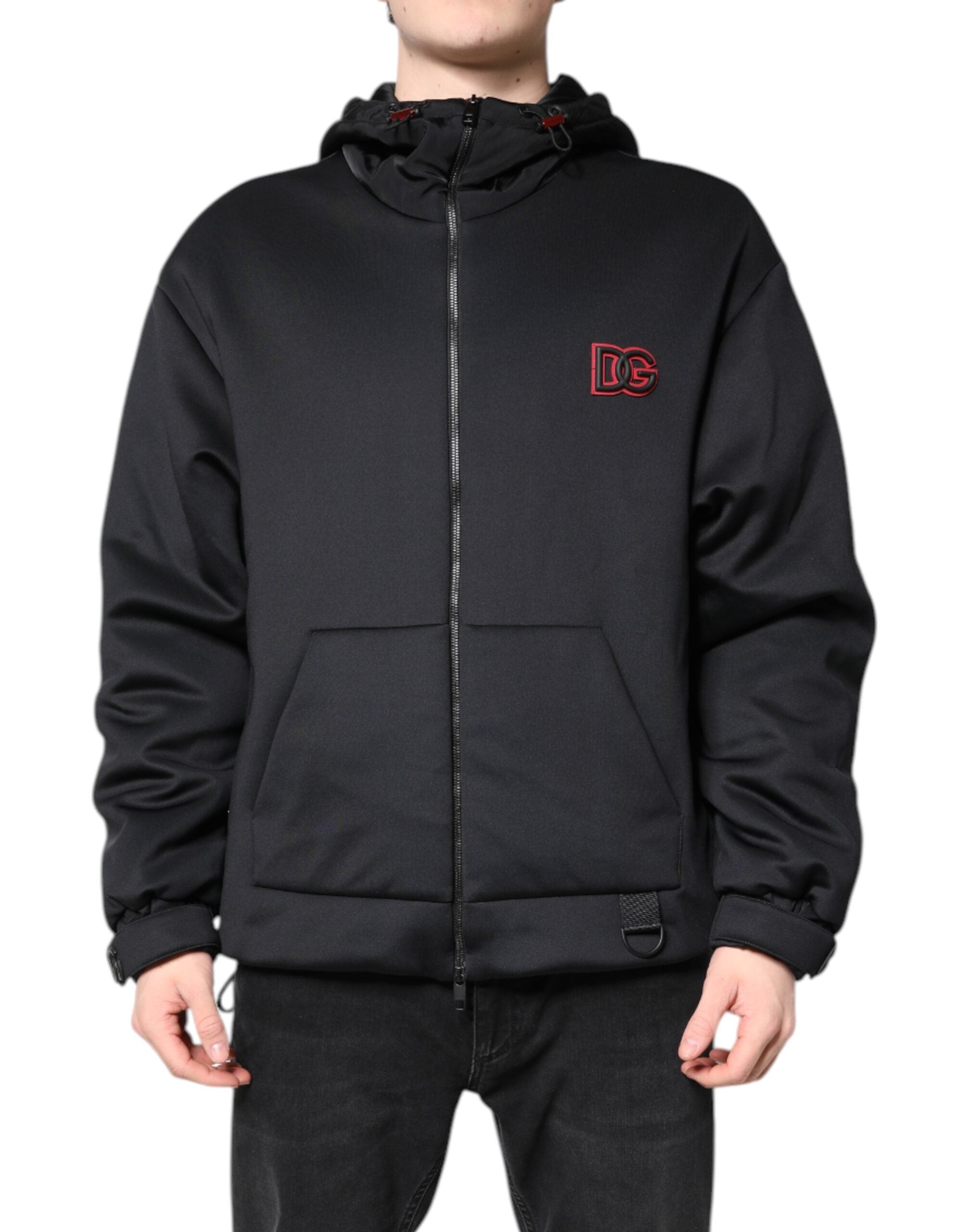Dolce & Gabbana Black Polyester DG Hooded Full Zip Men's Jacket (Pre-Owned)