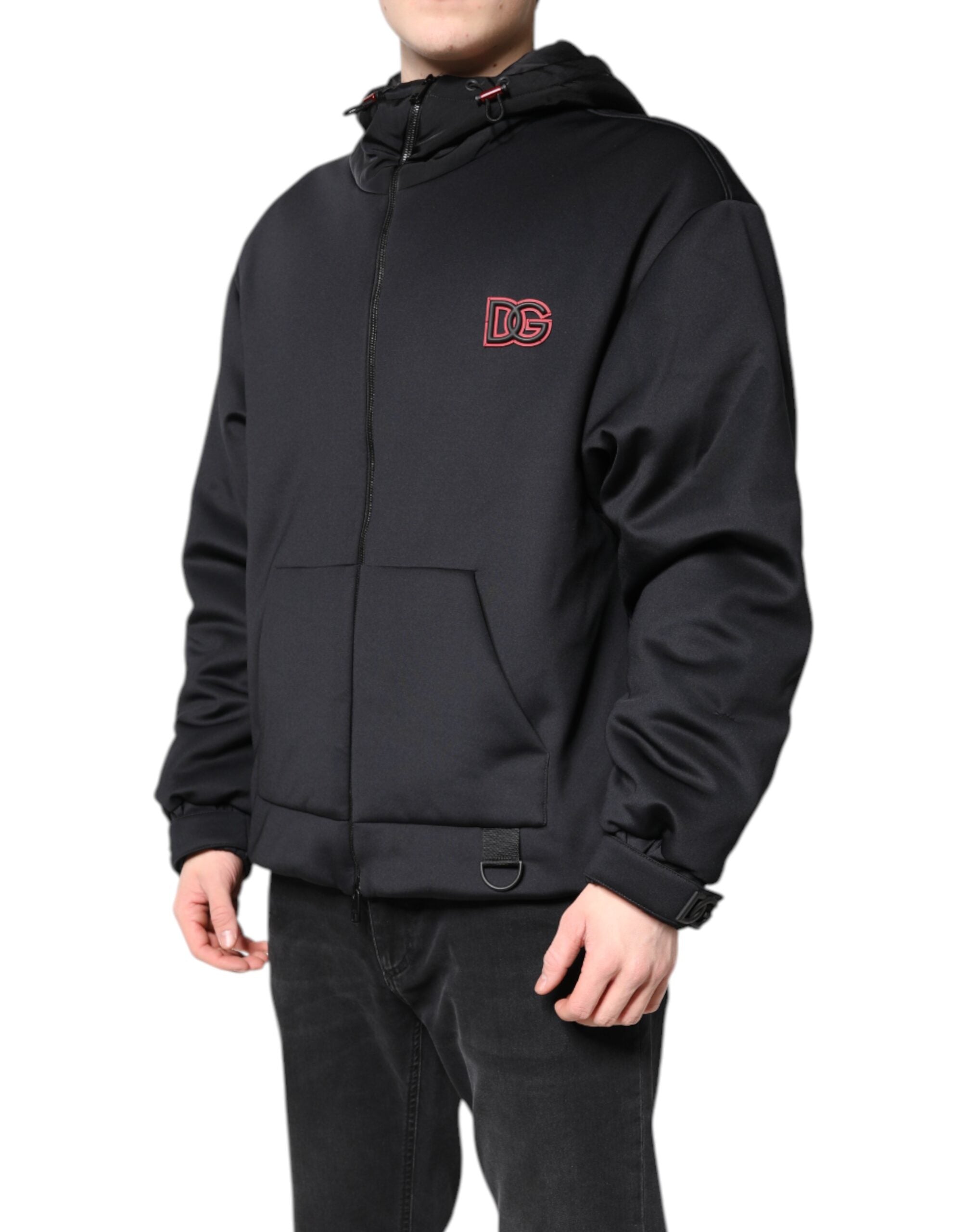 Dolce & Gabbana Black Polyester DG Hooded Full Zip Men's Jacket (Pre-Owned)