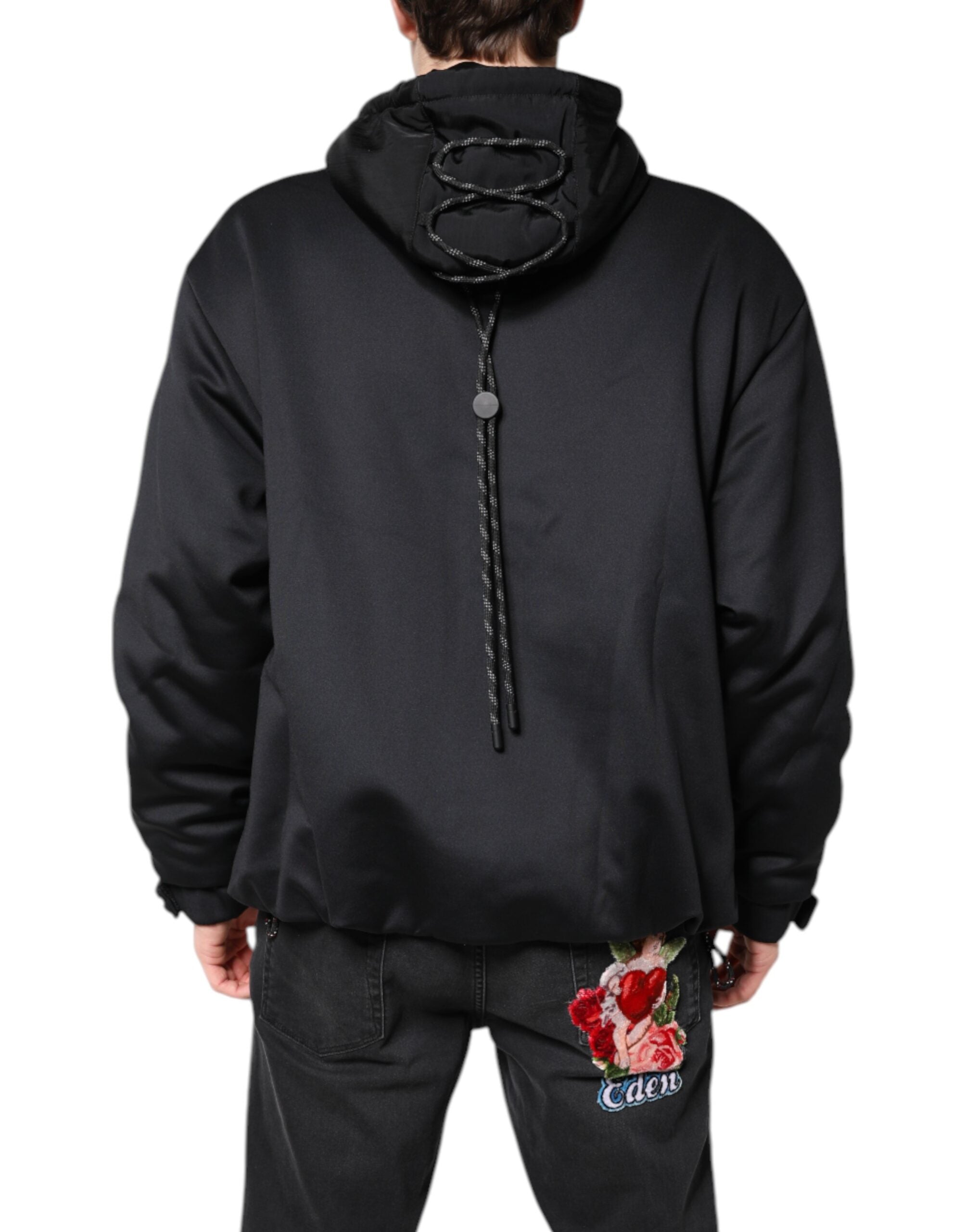 Dolce & Gabbana Black Polyester DG Hooded Full Zip Men's Jacket (Pre-Owned)