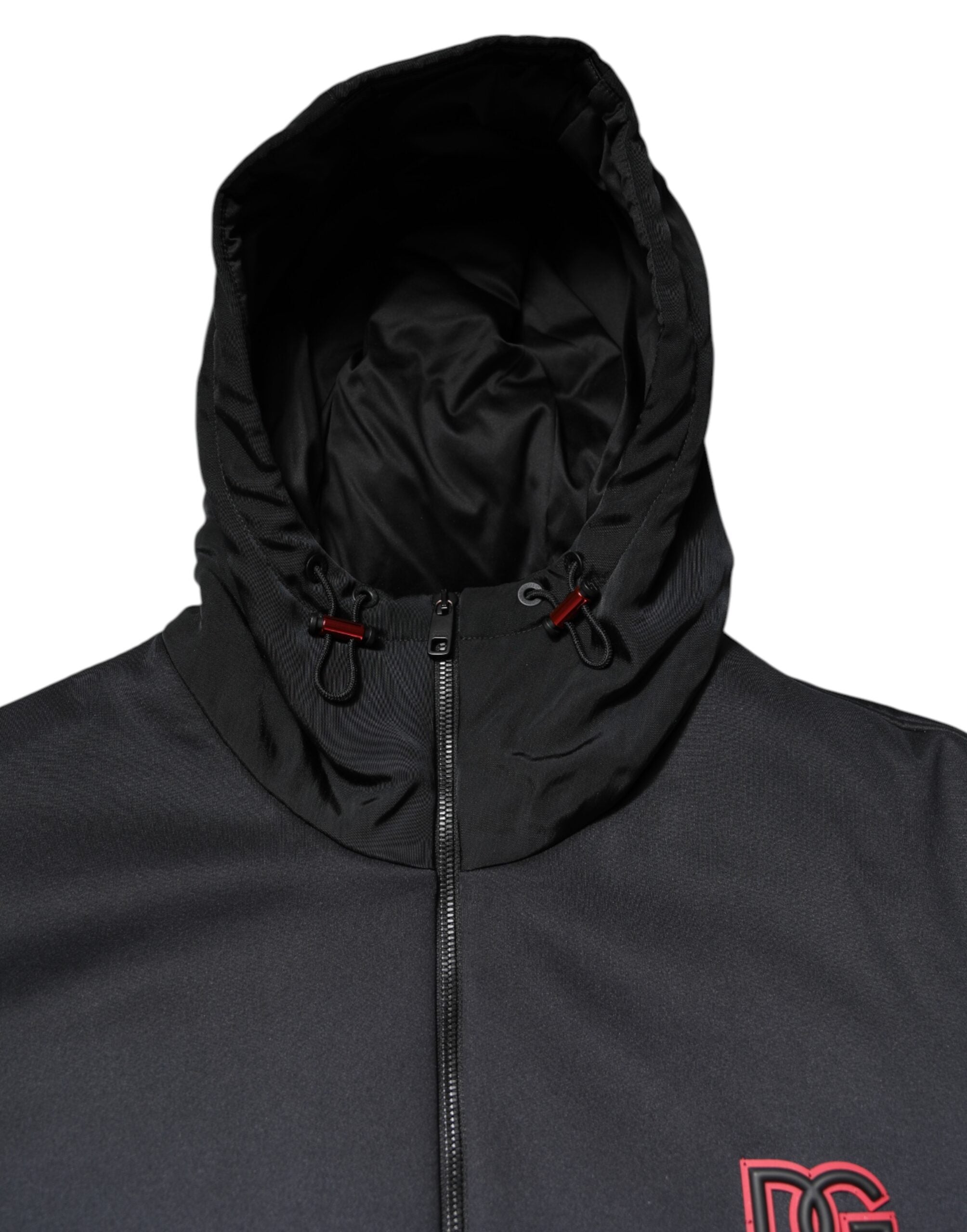 Dolce & Gabbana Black Polyester DG Hooded Full Zip Men's Jacket (Pre-Owned)