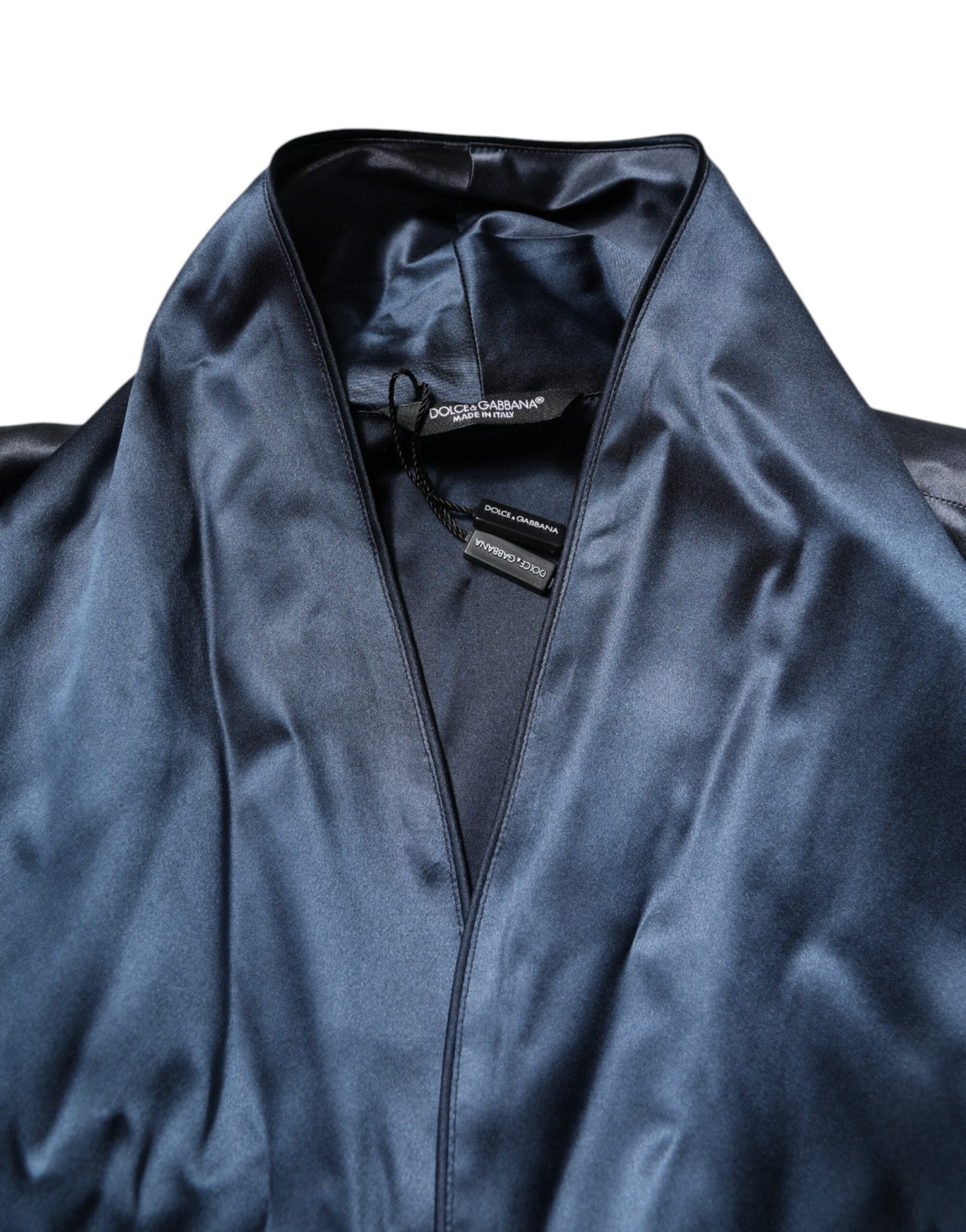 Dolce & Gabbana Blue Solid Silk Men Wrap Robe Coat Men's Jacket (Pre-Owned)