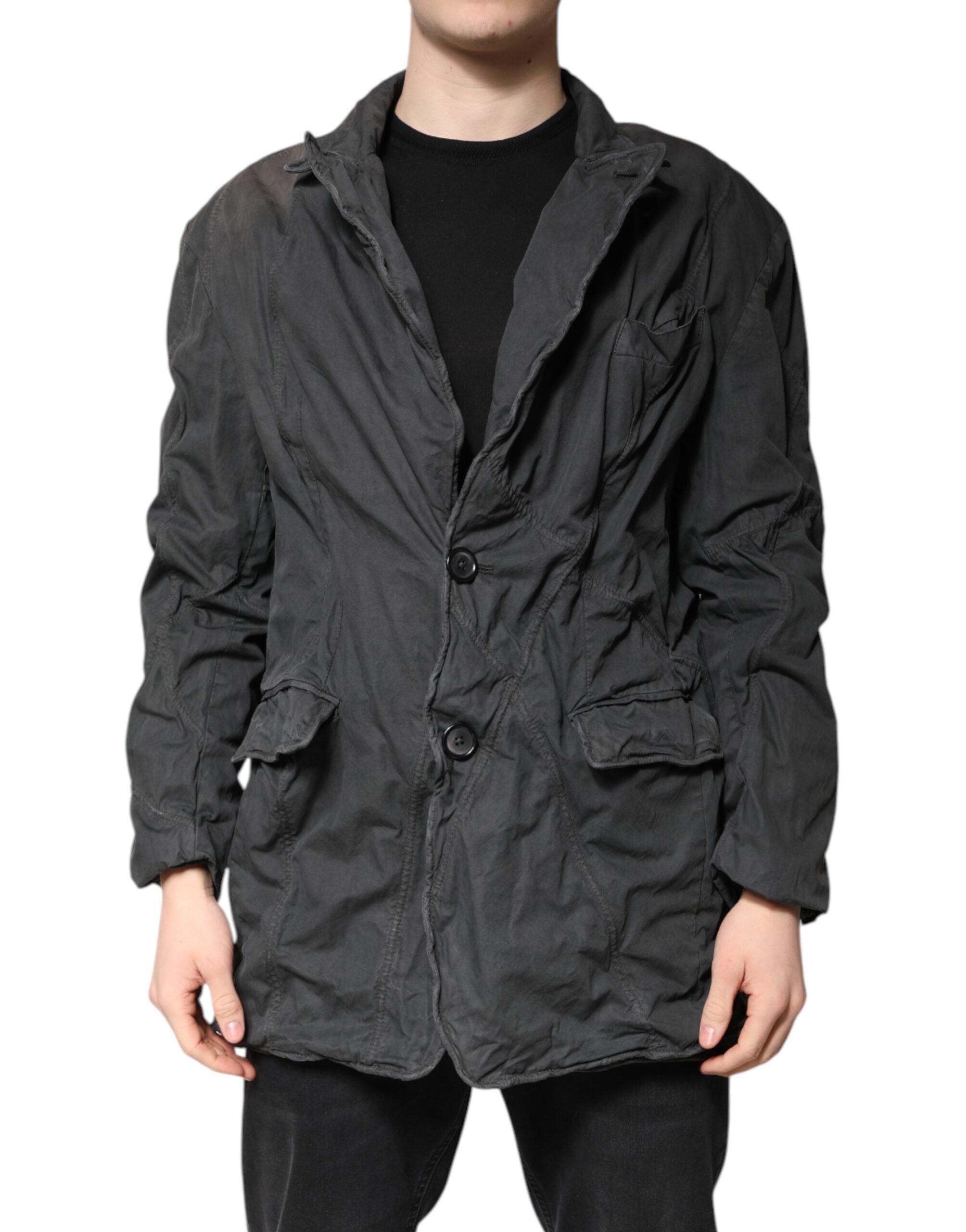 Dolce & Gabbana Black Solid Cotton Collared Coat Men's Jacket (Pre-Owned)