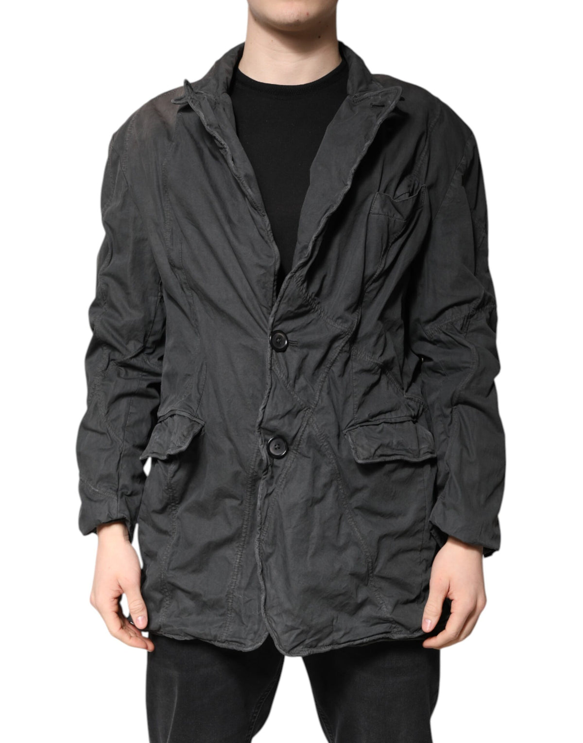 Dolce & Gabbana Black Solid Cotton Collared Coat Men's Jacket (Pre-Owned)
