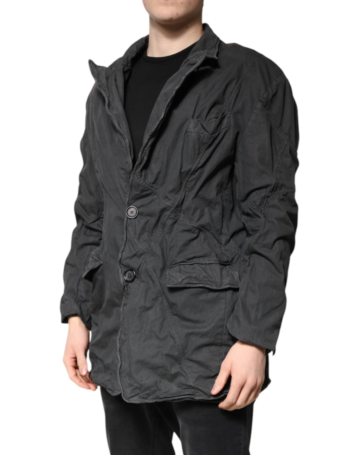 Dolce & Gabbana Black Solid Cotton Collared Coat Men's Jacket (Pre-Owned)