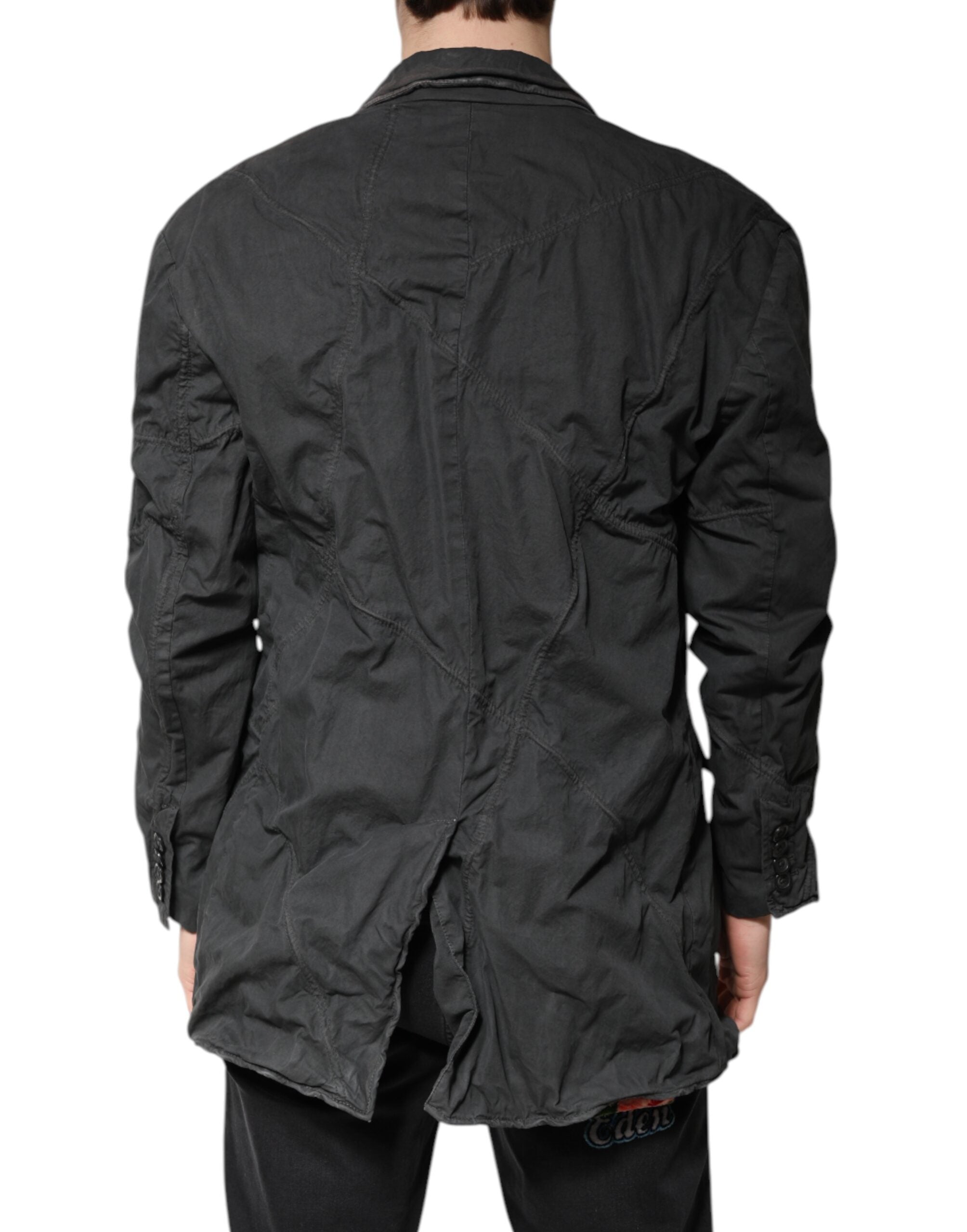 Dolce & Gabbana Black Solid Cotton Collared Coat Men's Jacket (Pre-Owned)