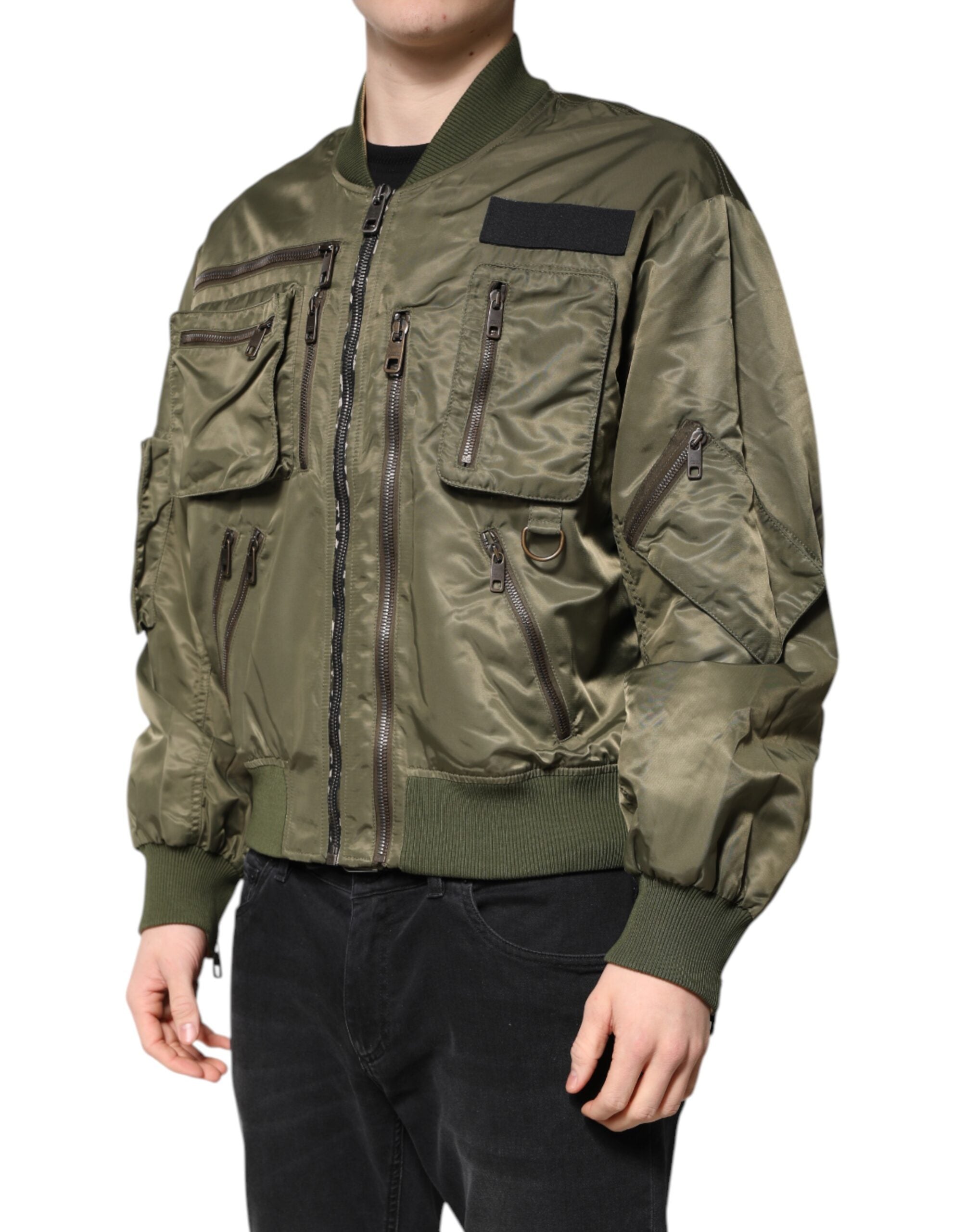 Dolce & Gabbana Green Nylon Full Zip Men Bomber Men's Jacket (Pre-Owned)
