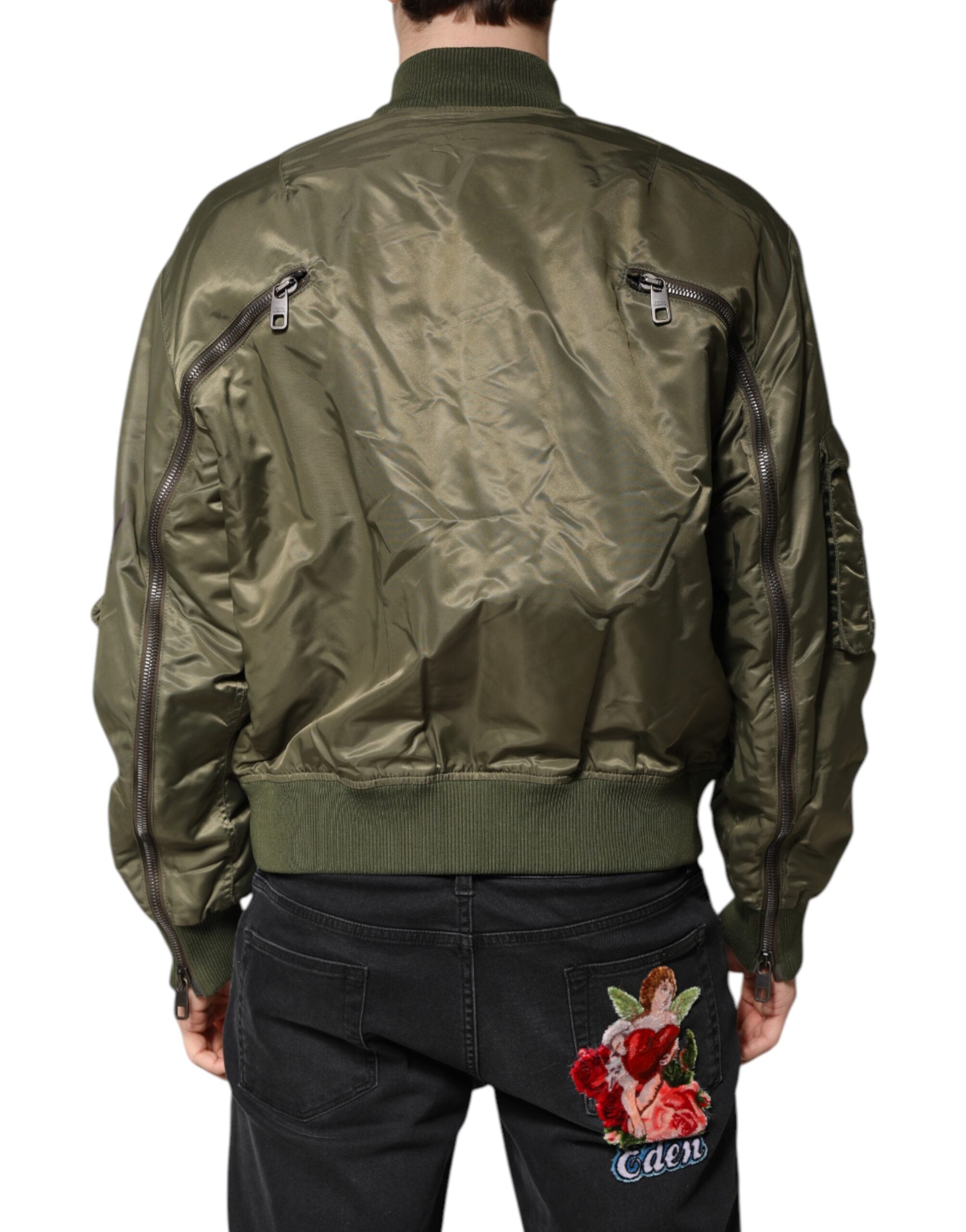 Dolce & Gabbana Green Nylon Full Zip Men Bomber Men's Jacket (Pre-Owned)