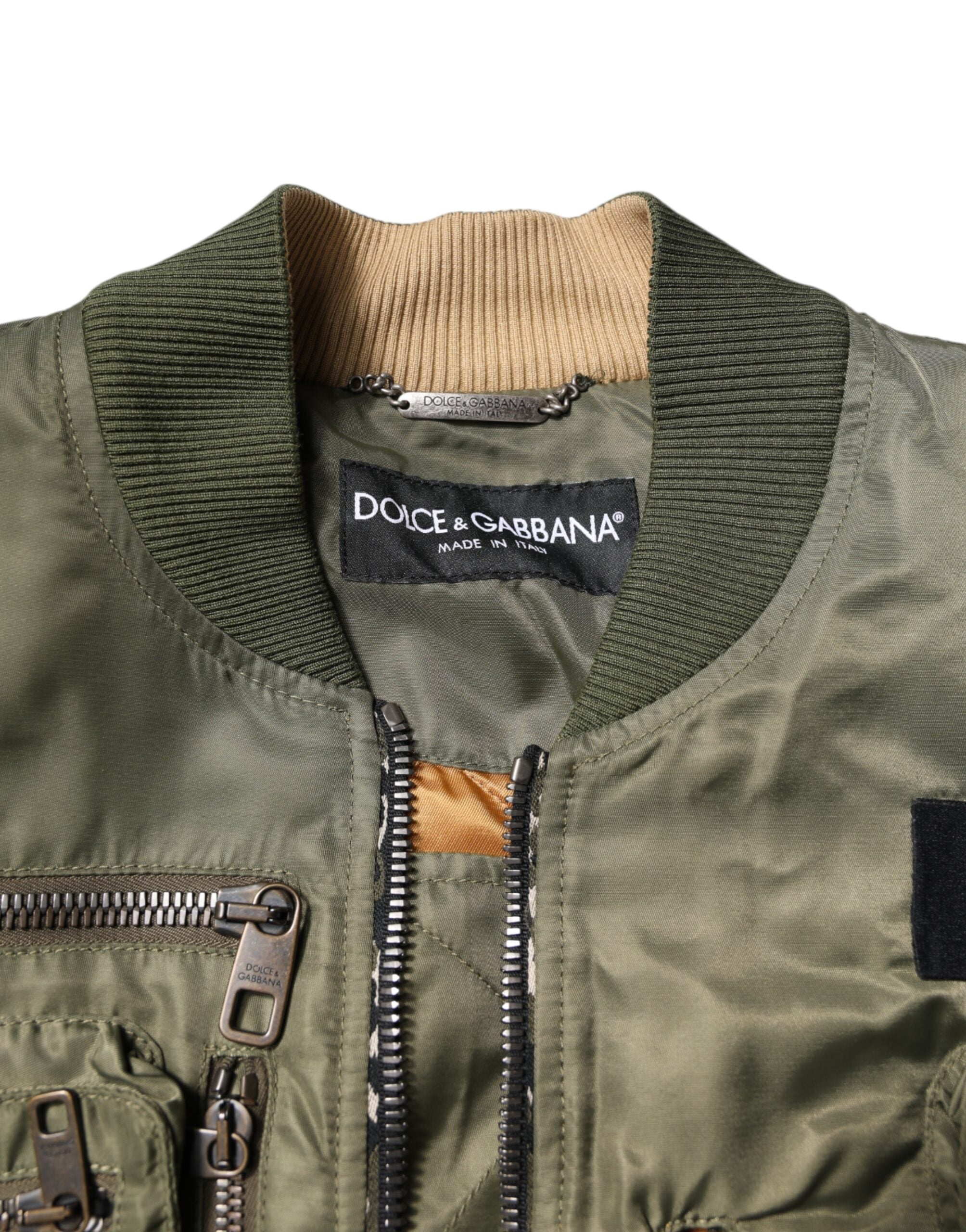 Dolce & Gabbana Green Nylon Full Zip Men Bomber Men's Jacket (Pre-Owned)