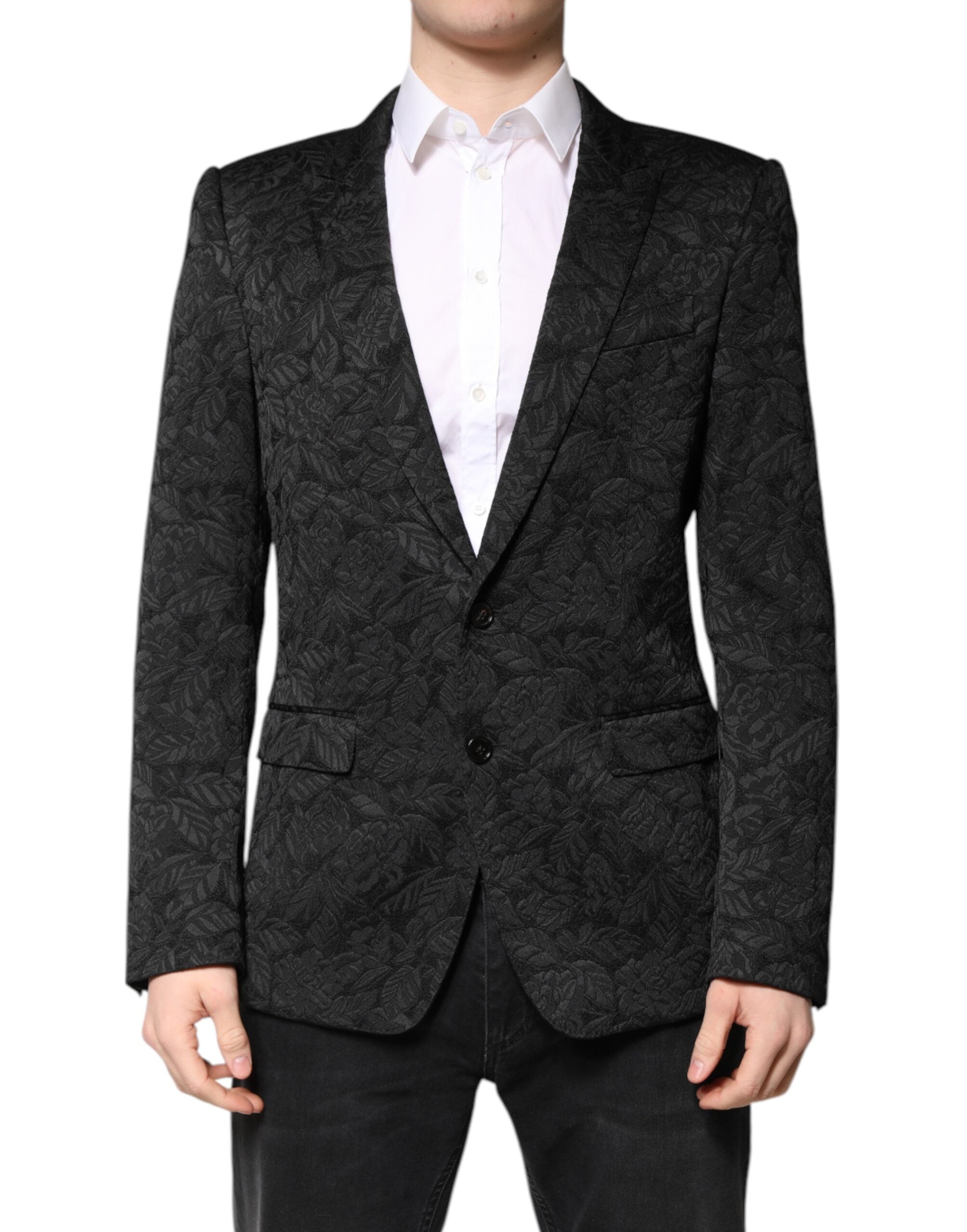 Dolce & Gabbana Black MARTINI Brocade Single Breasted Men's Blazer