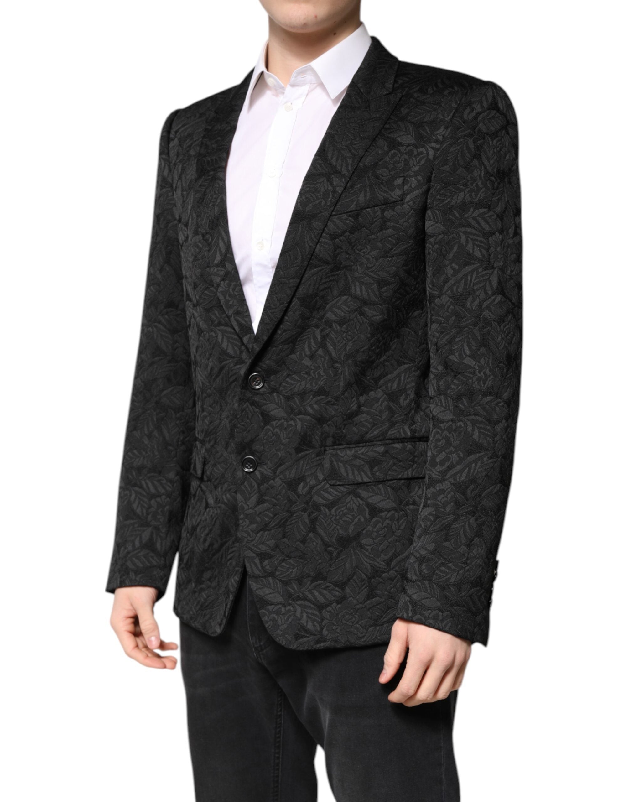Dolce & Gabbana Black MARTINI Brocade Single Breasted Men's Blazer
