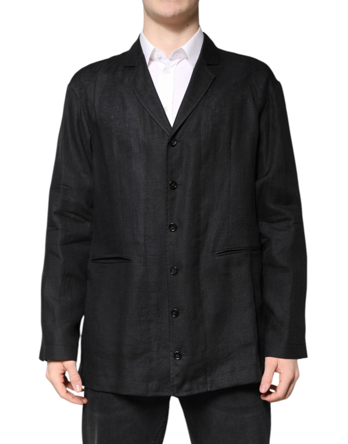 Dolce & Gabbana Black Linen Single Breasted Men Coat Men's Blazer (Pre-Owned)