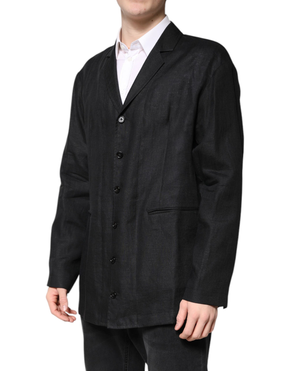 Dolce & Gabbana Black Linen Single Breasted Men Coat Men's Blazer (Pre-Owned)