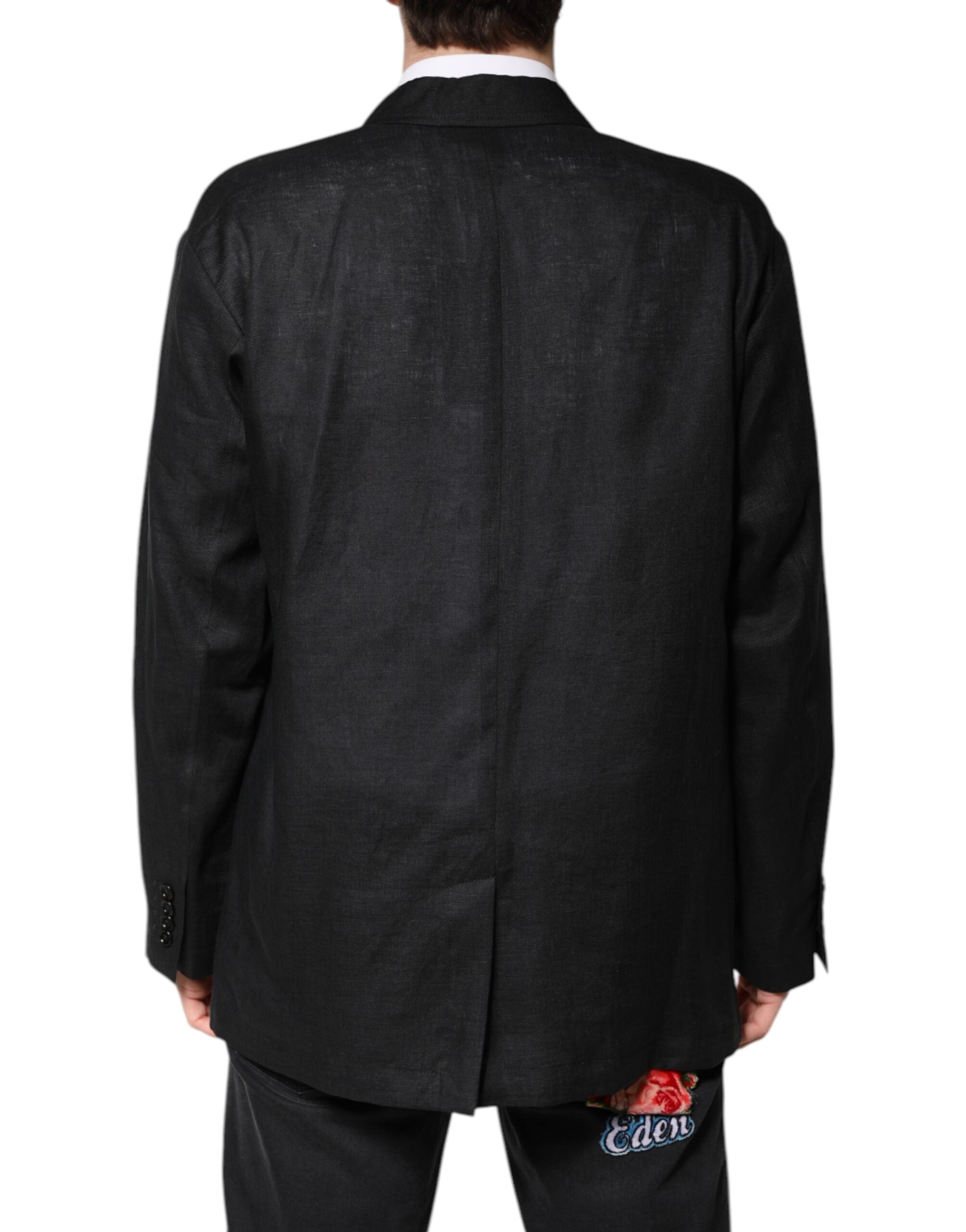 Dolce & Gabbana Black Linen Single Breasted Men Coat Men's Blazer (Pre-Owned)