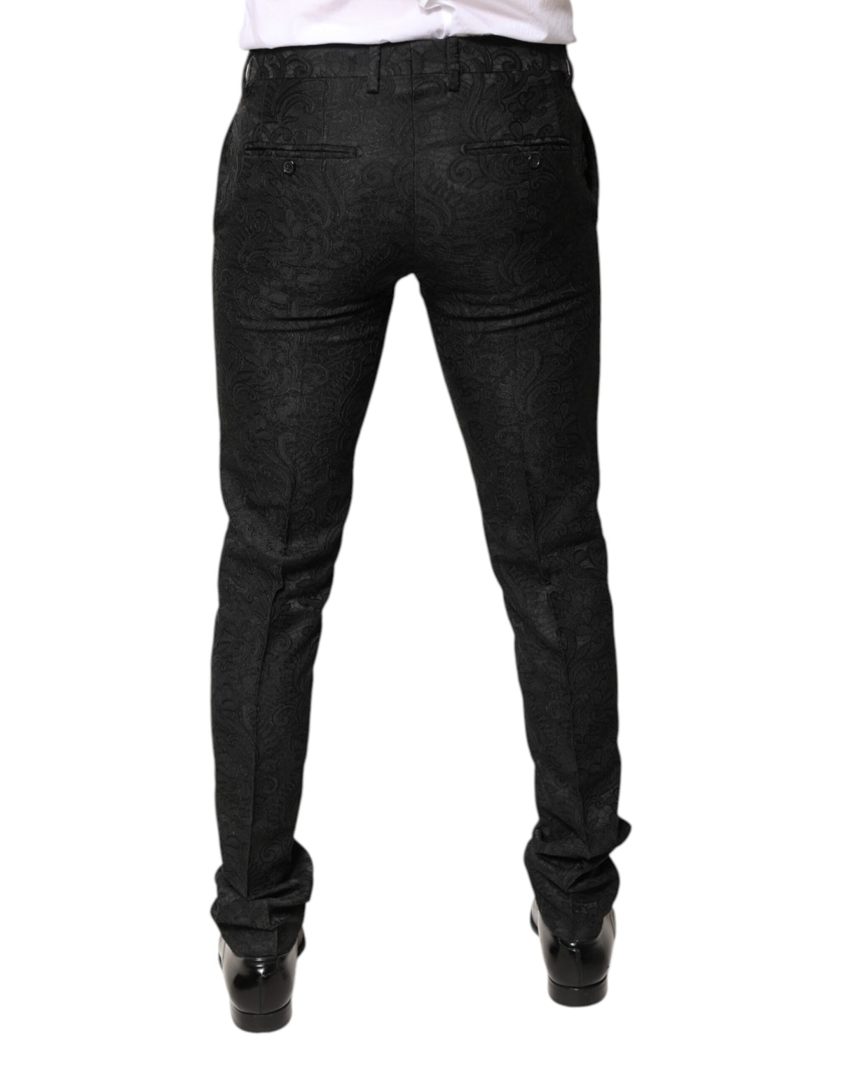 Dolce & Gabbana Black Floral Jacquard Mid Waist Dress Men's Pants