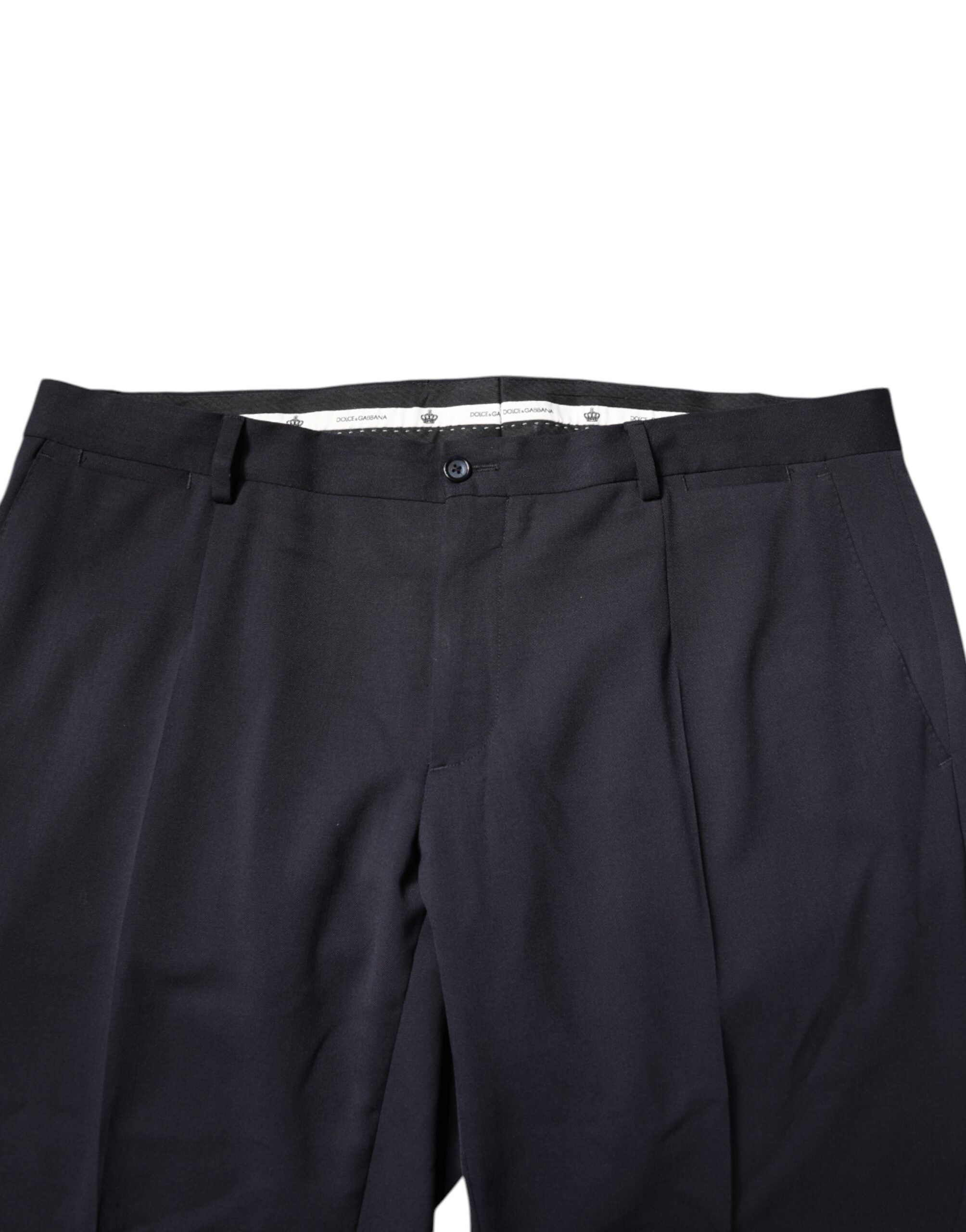 Dolce & Gabbana Black Wool Mid Waist Dress Men's Pants (Pre-Owned)
