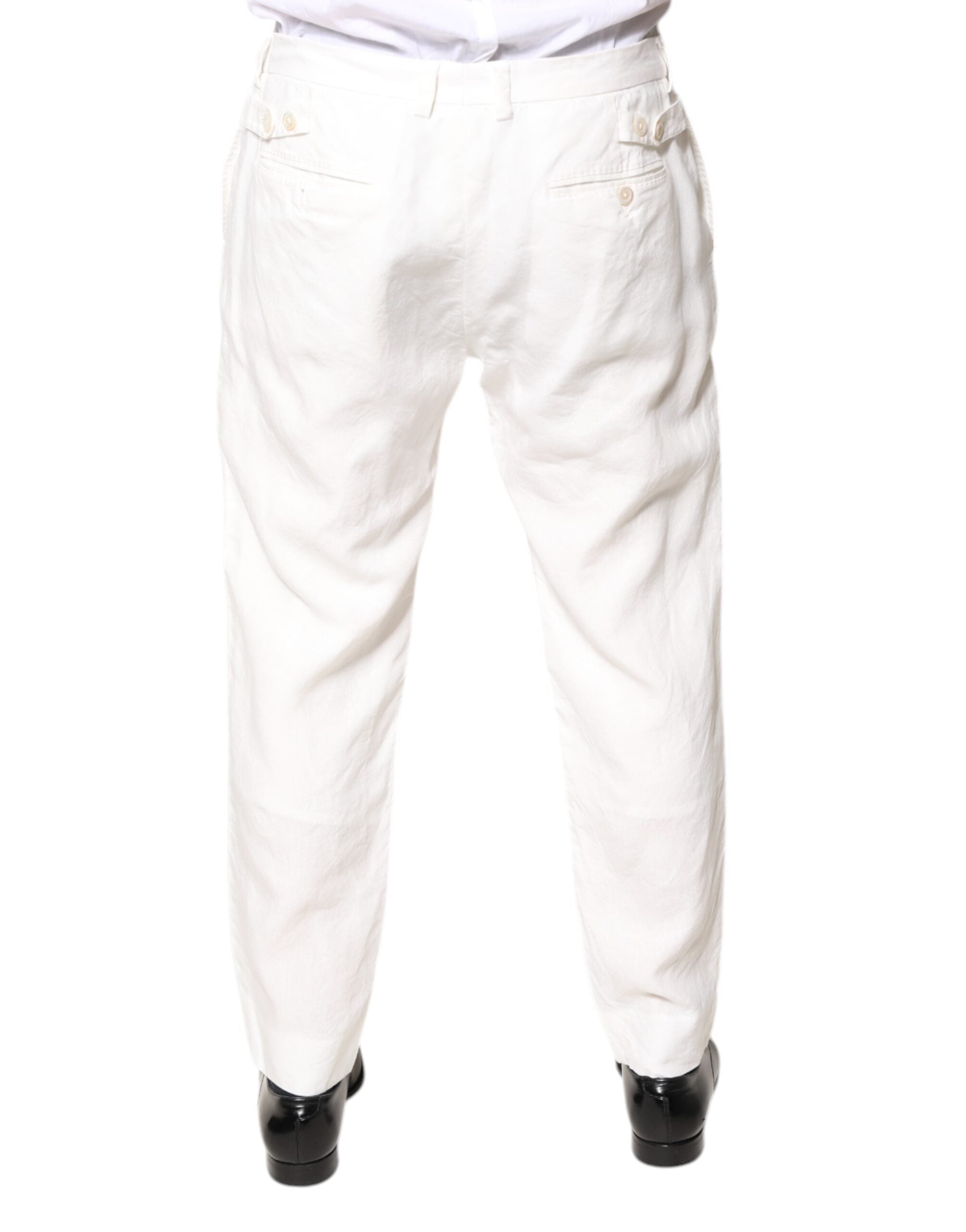 Dolce & Gabbana White Linen Mid Waist Men Dress Men's Pants (Pre-Owned)