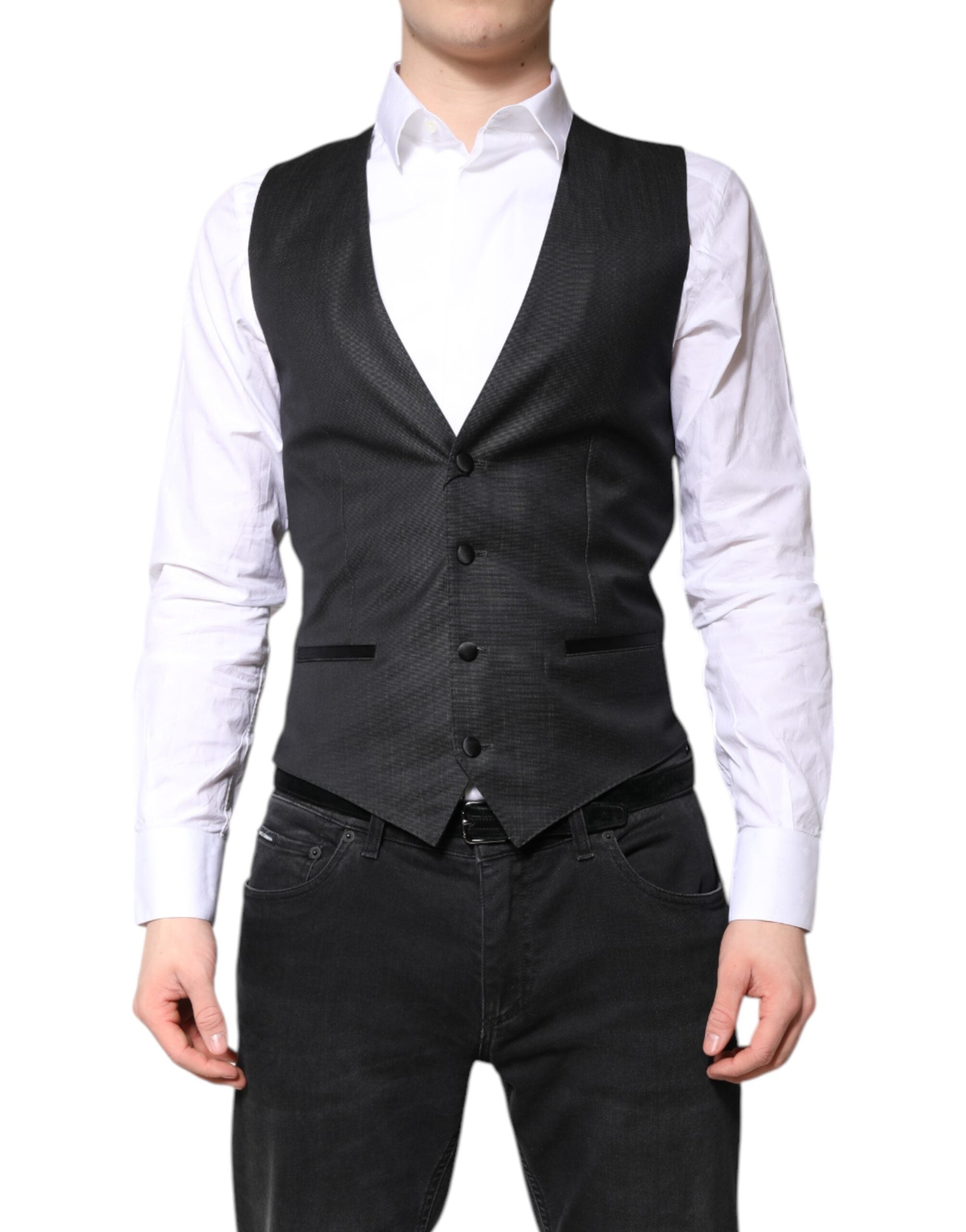 Dolce & Gabbana Black Wool Waistcoat Dress Formal Men's Vest