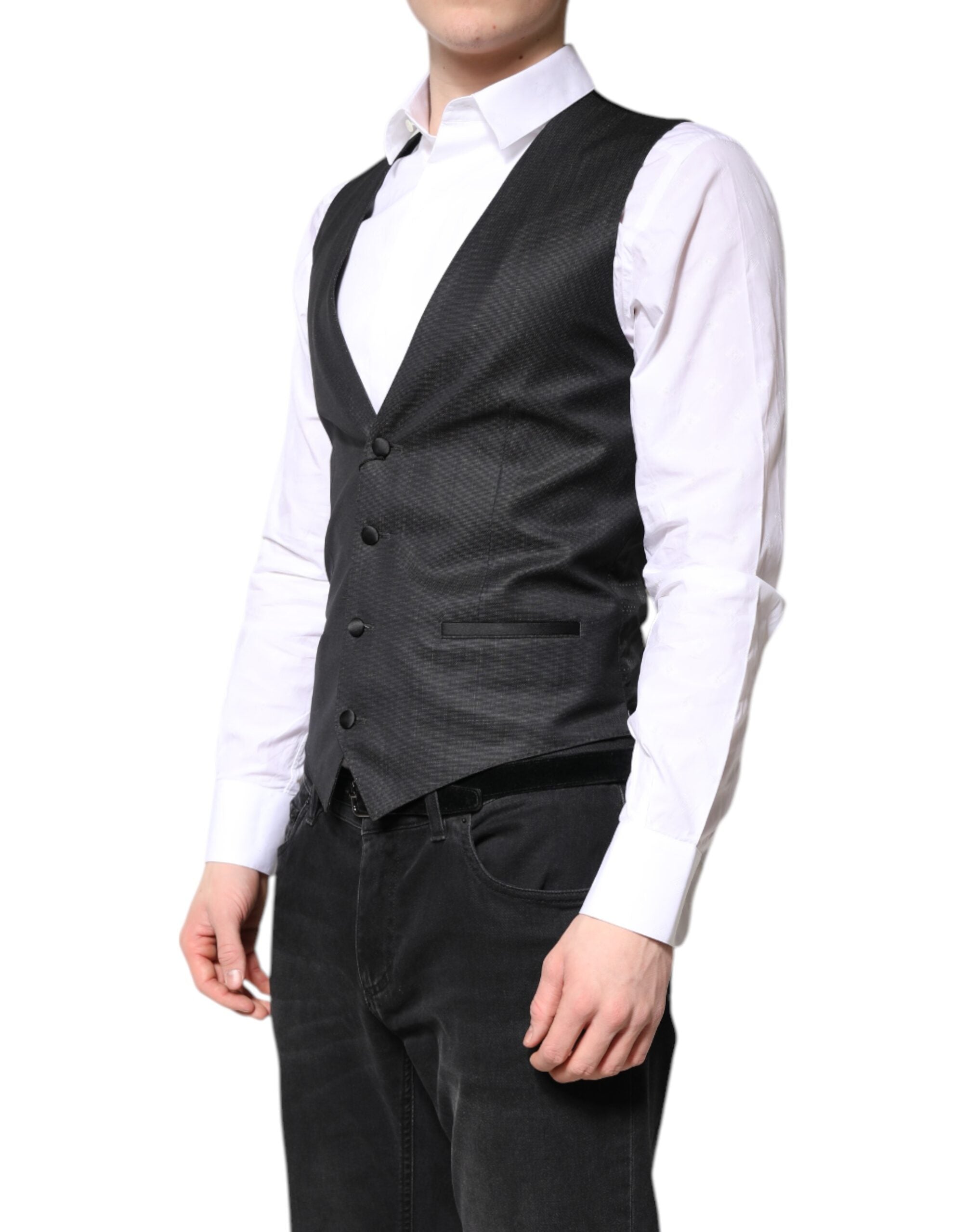 Dolce & Gabbana Black Wool Waistcoat Dress Formal Men's Vest