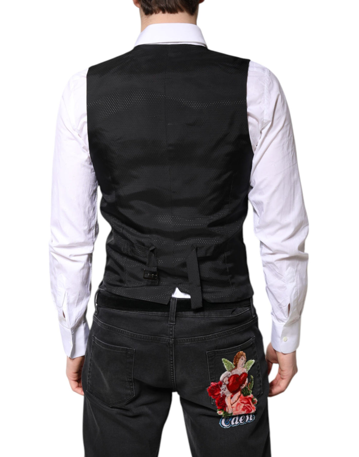 Dolce & Gabbana Black Wool Waistcoat Dress Formal Men's Vest