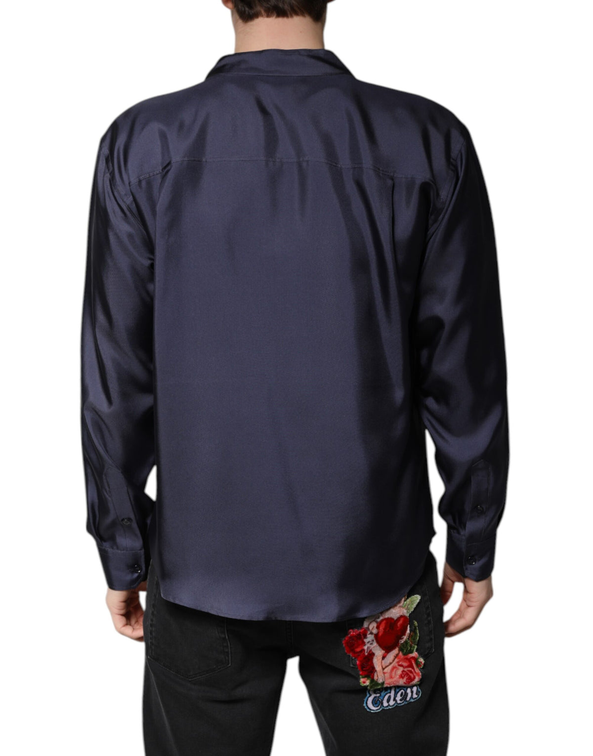 Dolce & Gabbana Dark Blue Silk Double Breasted Men's Shirt (Pre-Owned)