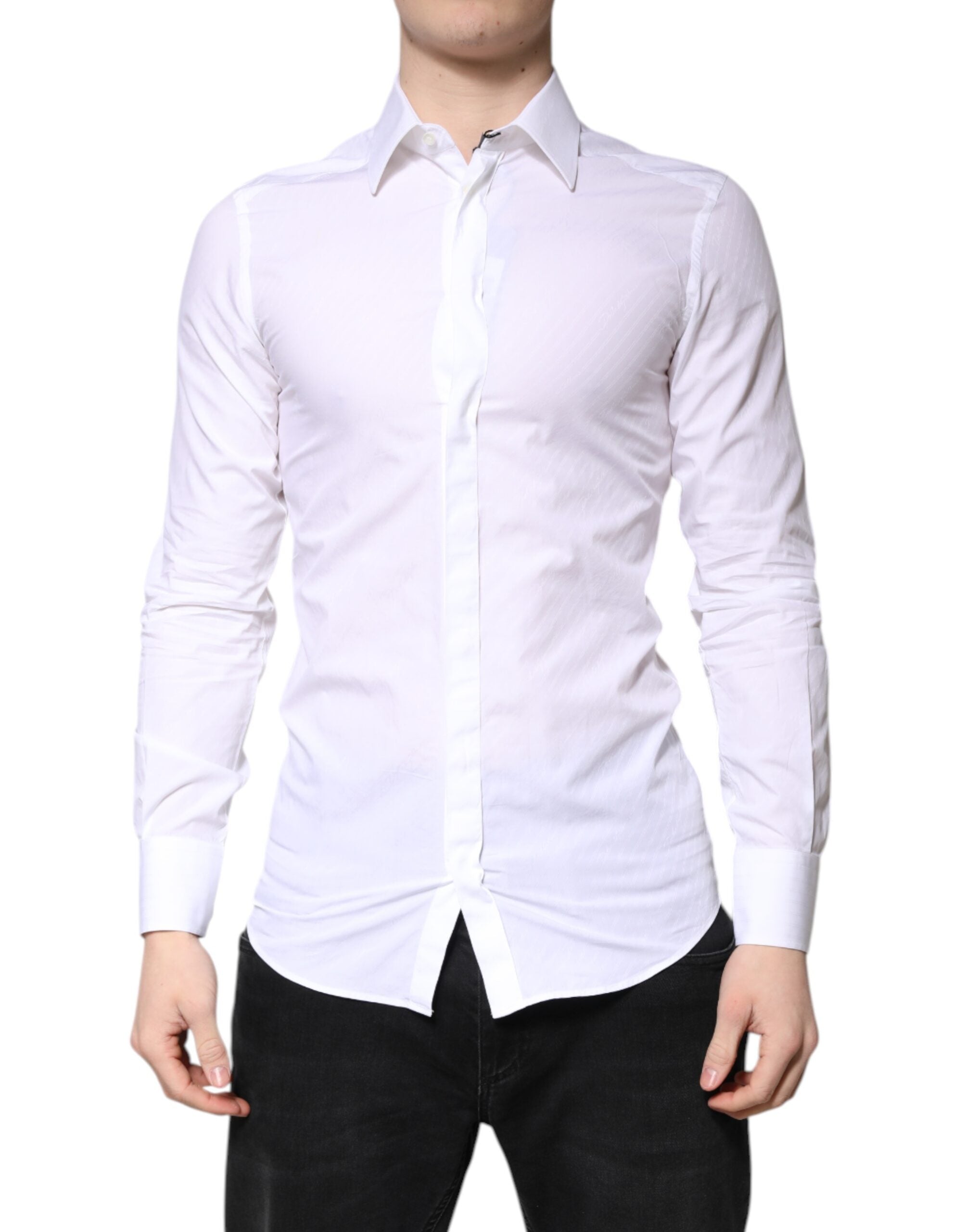 Dolce & Gabbana White Cotton GOLD Dress Formal Collared Men's Shirt (Pre-Owned)