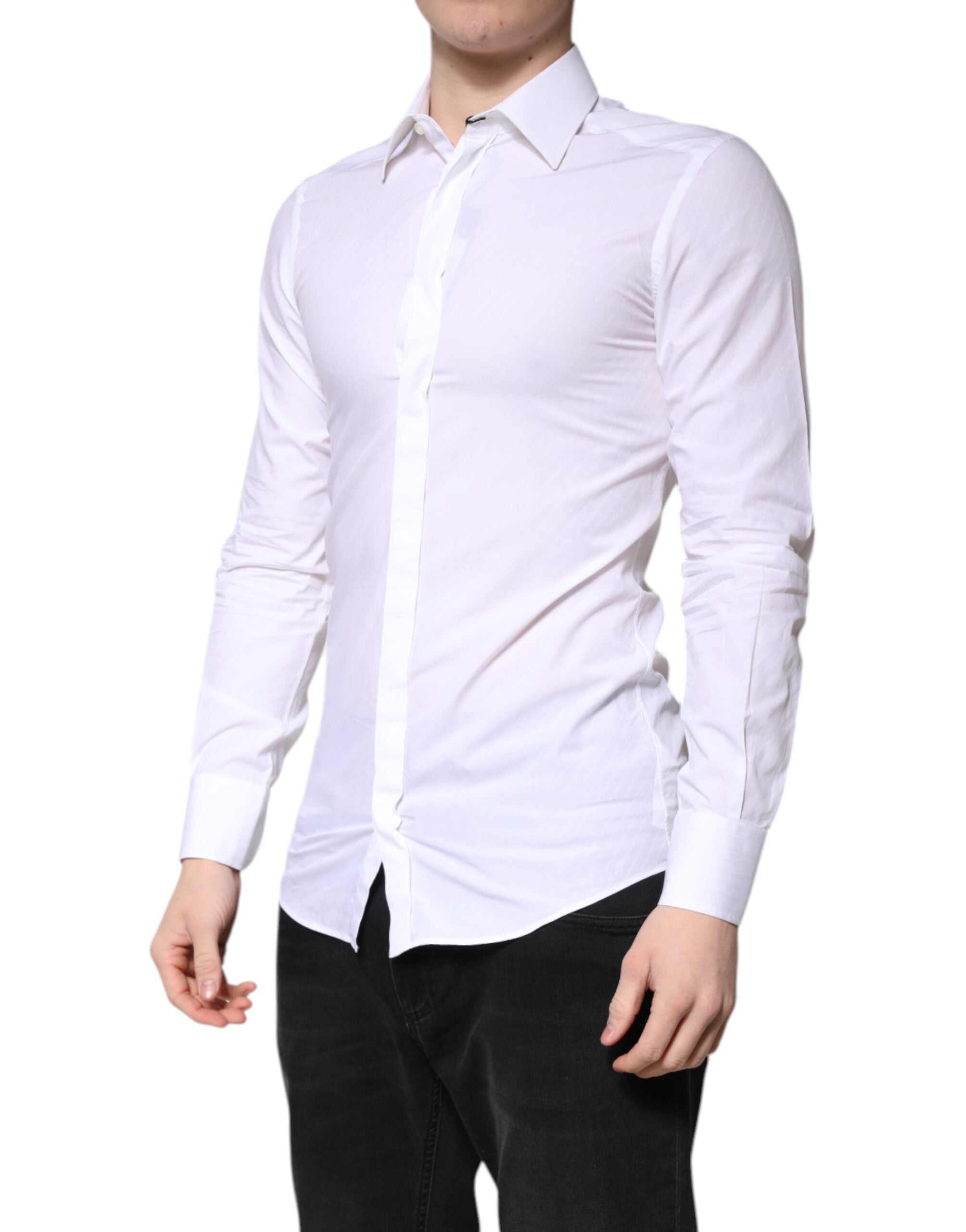 Dolce & Gabbana White Cotton GOLD Dress Formal Collared Men's Shirt (Pre-Owned)