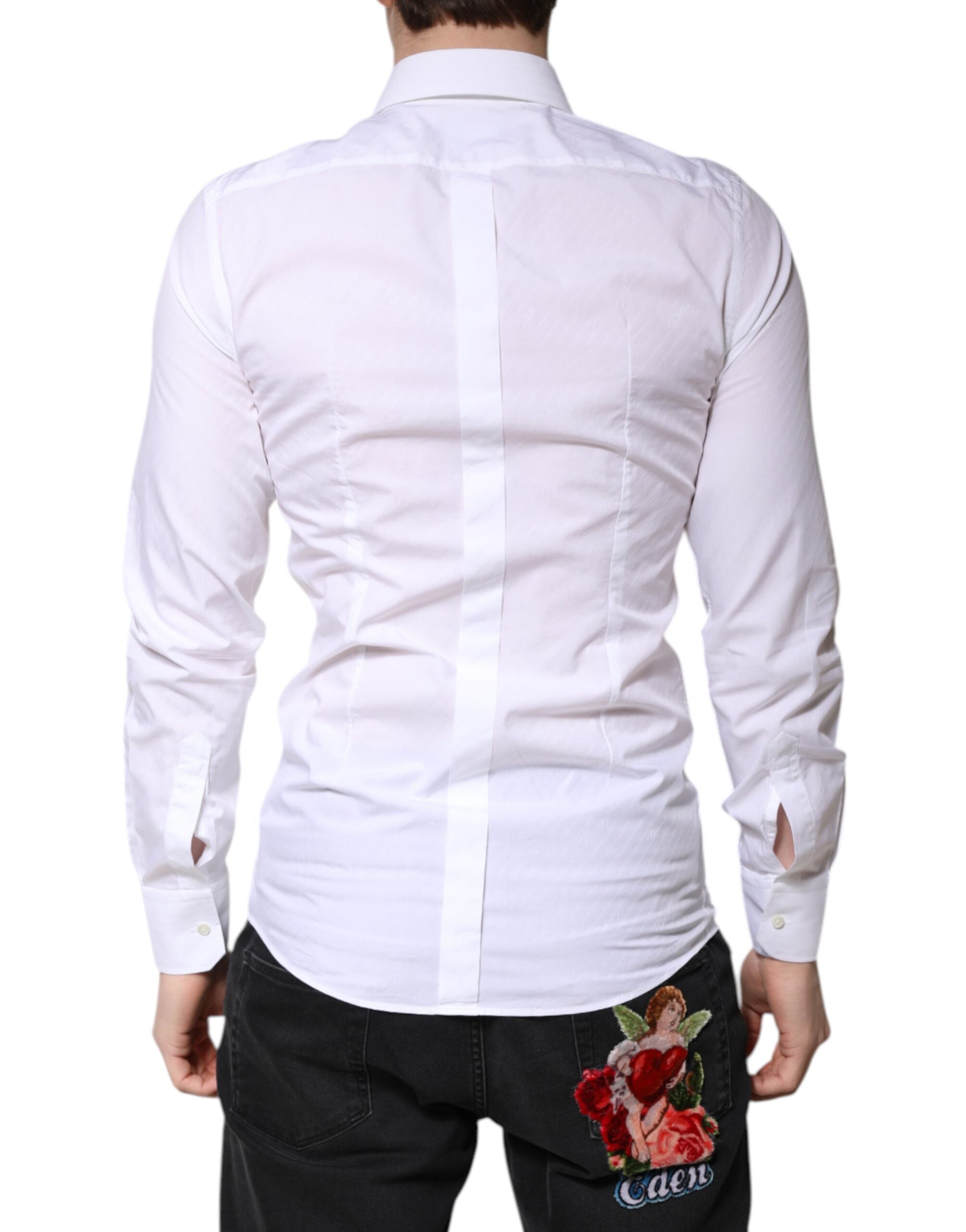 Dolce & Gabbana White Cotton GOLD Dress Formal Collared Men's Shirt (Pre-Owned)
