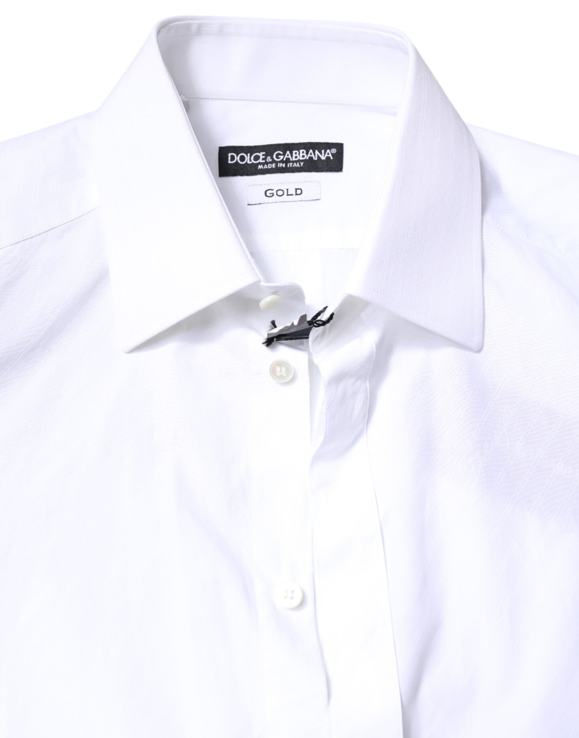 Dolce & Gabbana White Cotton GOLD Dress Formal Collared Men's Shirt (Pre-Owned)