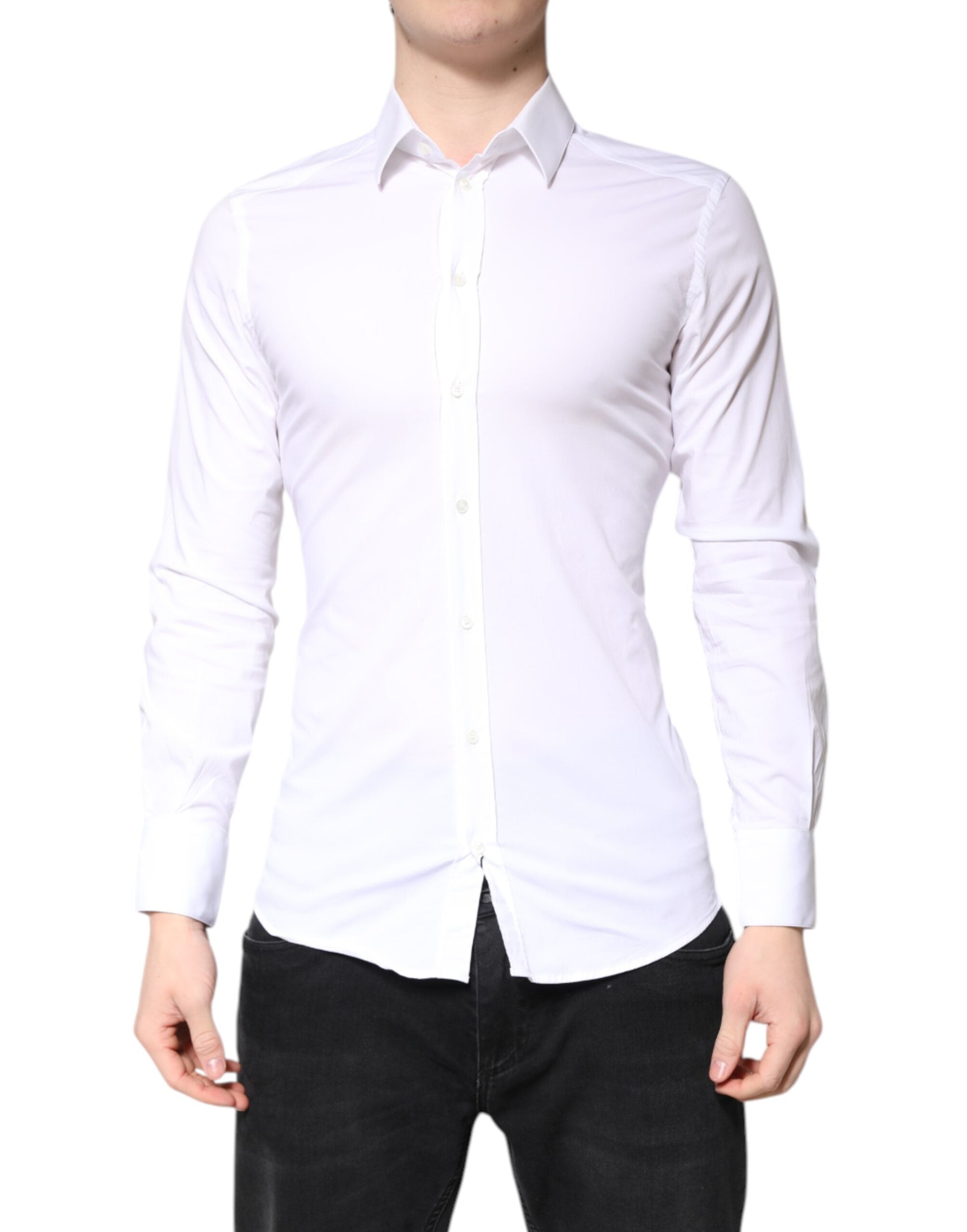 Dolce & Gabbana White Cotton GOLD Dress Formal Collared Men's Shirt (Pre-Owned)
