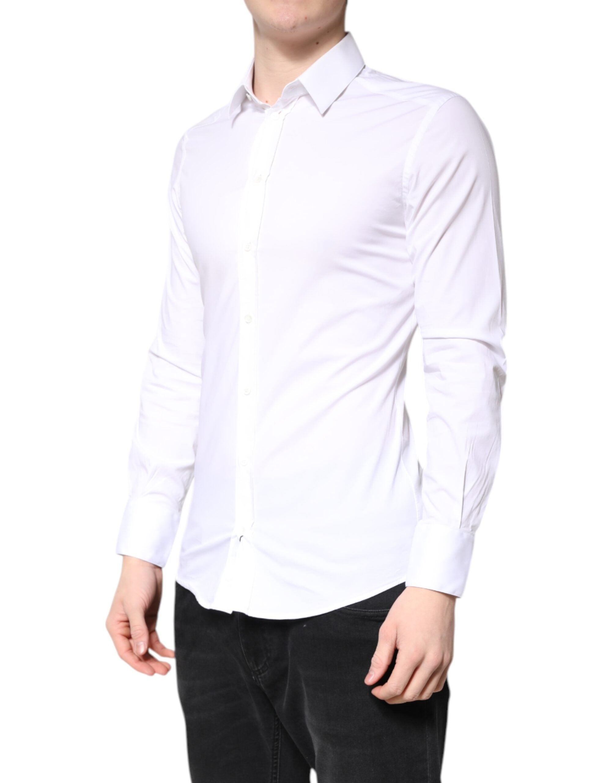 Dolce & Gabbana White Cotton GOLD Dress Formal Collared Men's Shirt (Pre-Owned)