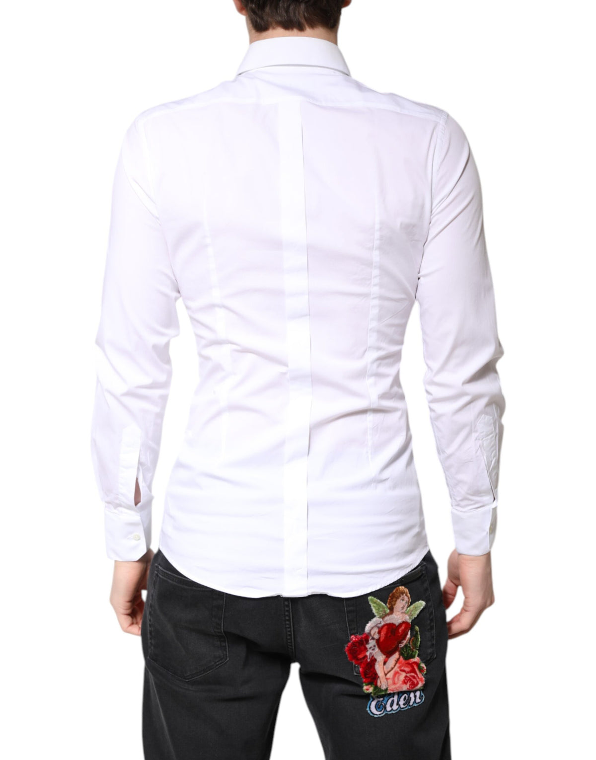 Dolce & Gabbana White Cotton GOLD Dress Formal Collared Men's Shirt (Pre-Owned)